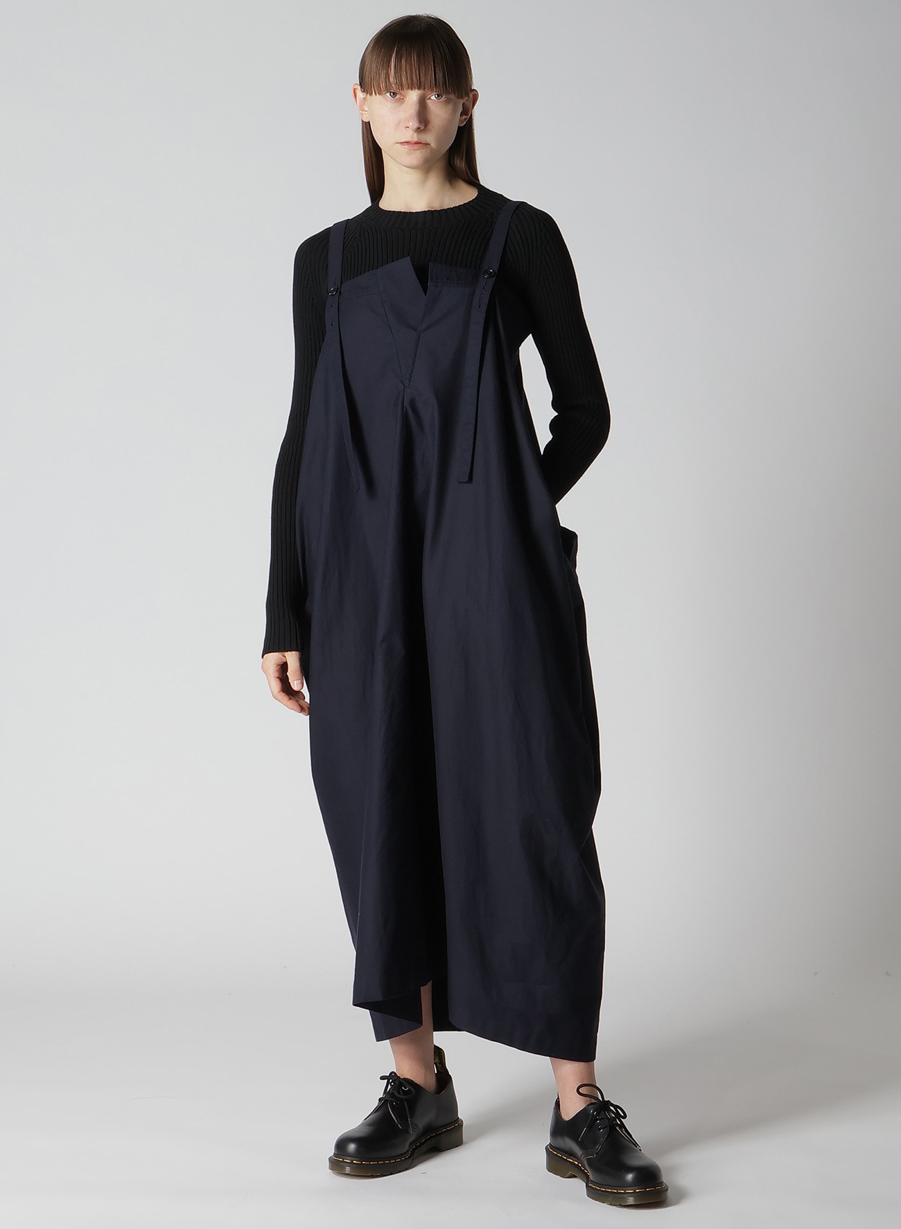 [Y's BORN PRODUCT] THIN COTTON TWILL ASYMMETERIC SHOULDER STRAP DRESS