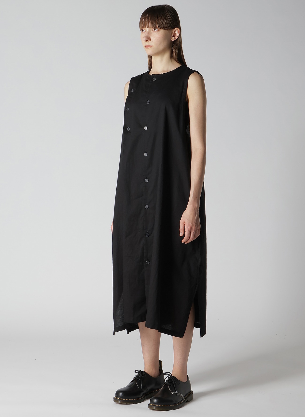 [Y's BORN PRODUCT] THIN COTTON TWILL ASYMMETERIC BUTTON DRESS