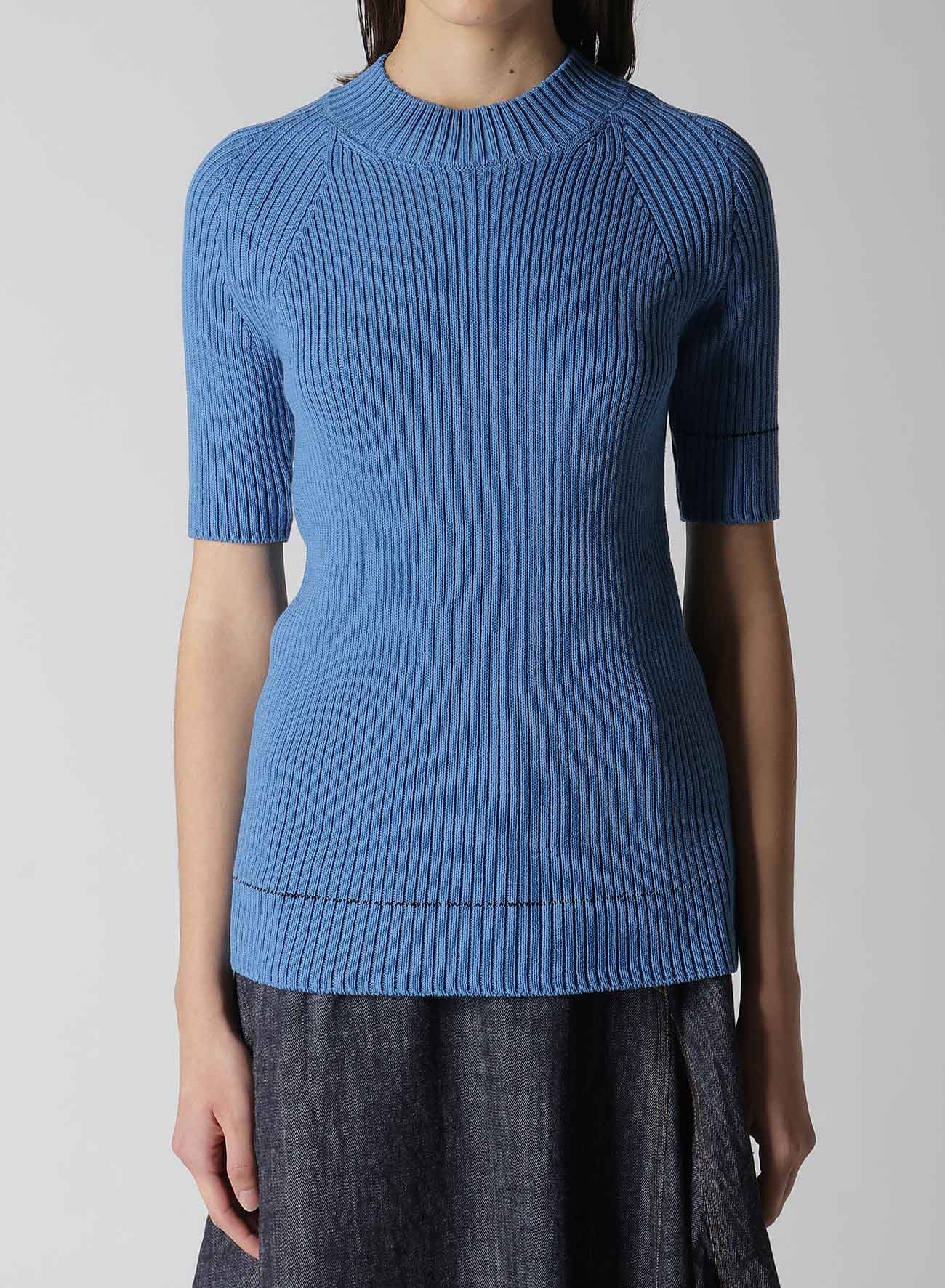 RIB STITCH TWISTED HALF SLEEVE RIB PULLOVER