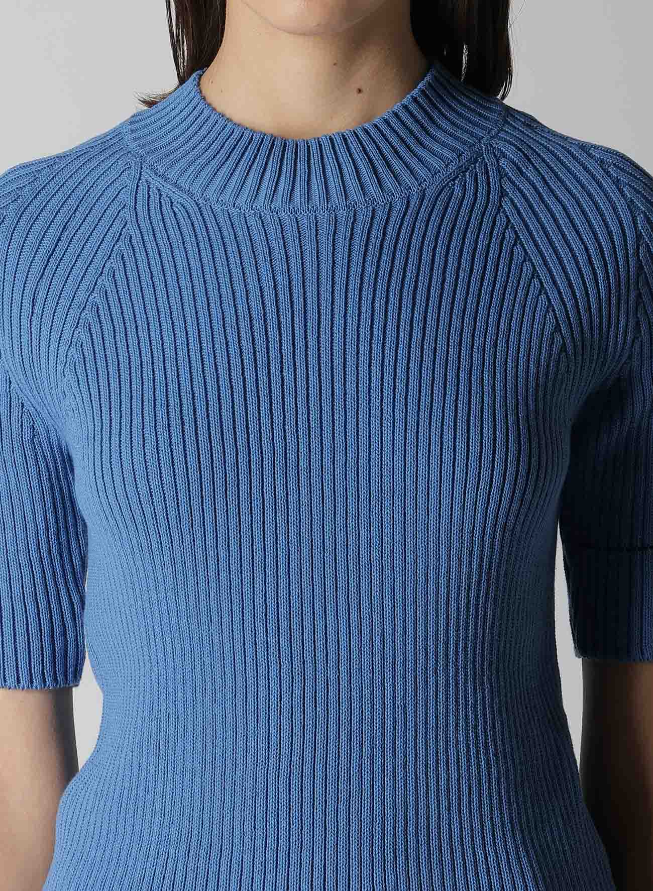 RIB STITCH TWISTED HALF SLEEVE RIB PULLOVER