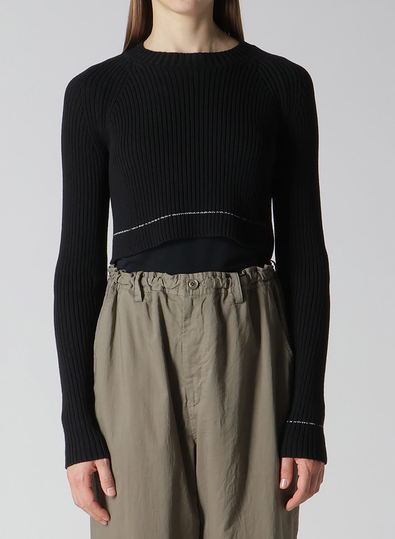 RIB STITCH TWISTED LONG SLEEVE RIB CROPPED PULLOVER