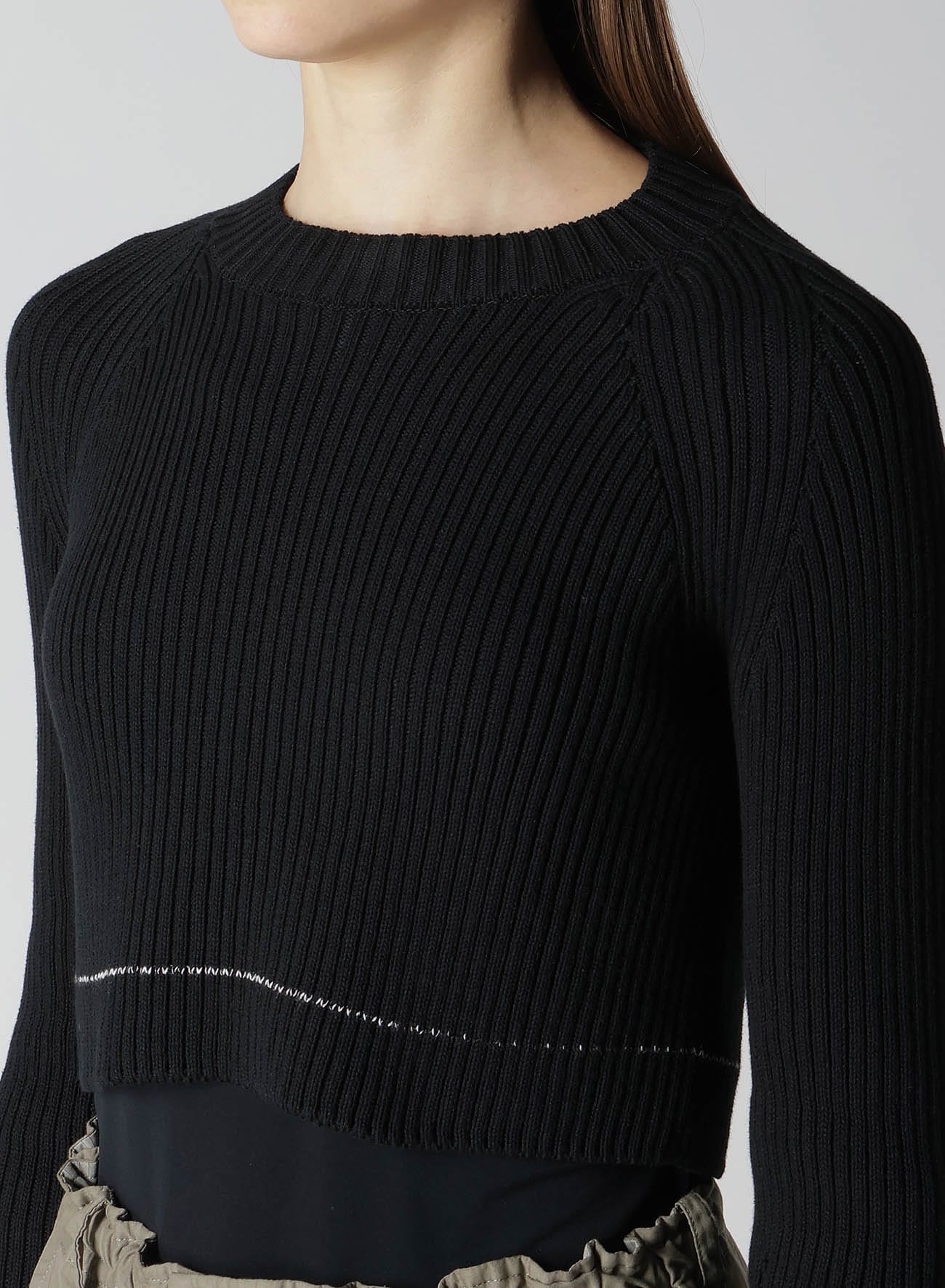 RIB STITCH TWISTED LONG SLEEVE RIB CROPPED PULLOVER