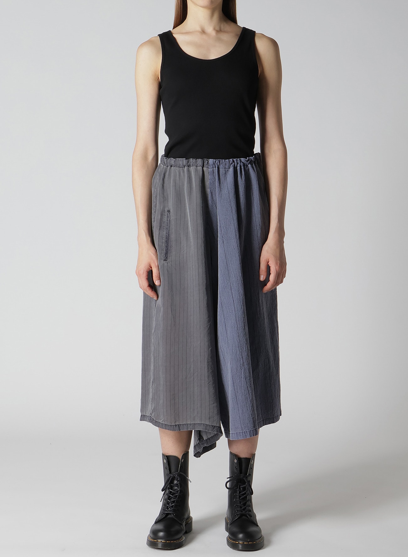 WASHER STRIPE ASYMMETRIC WAIST STRING PANTS