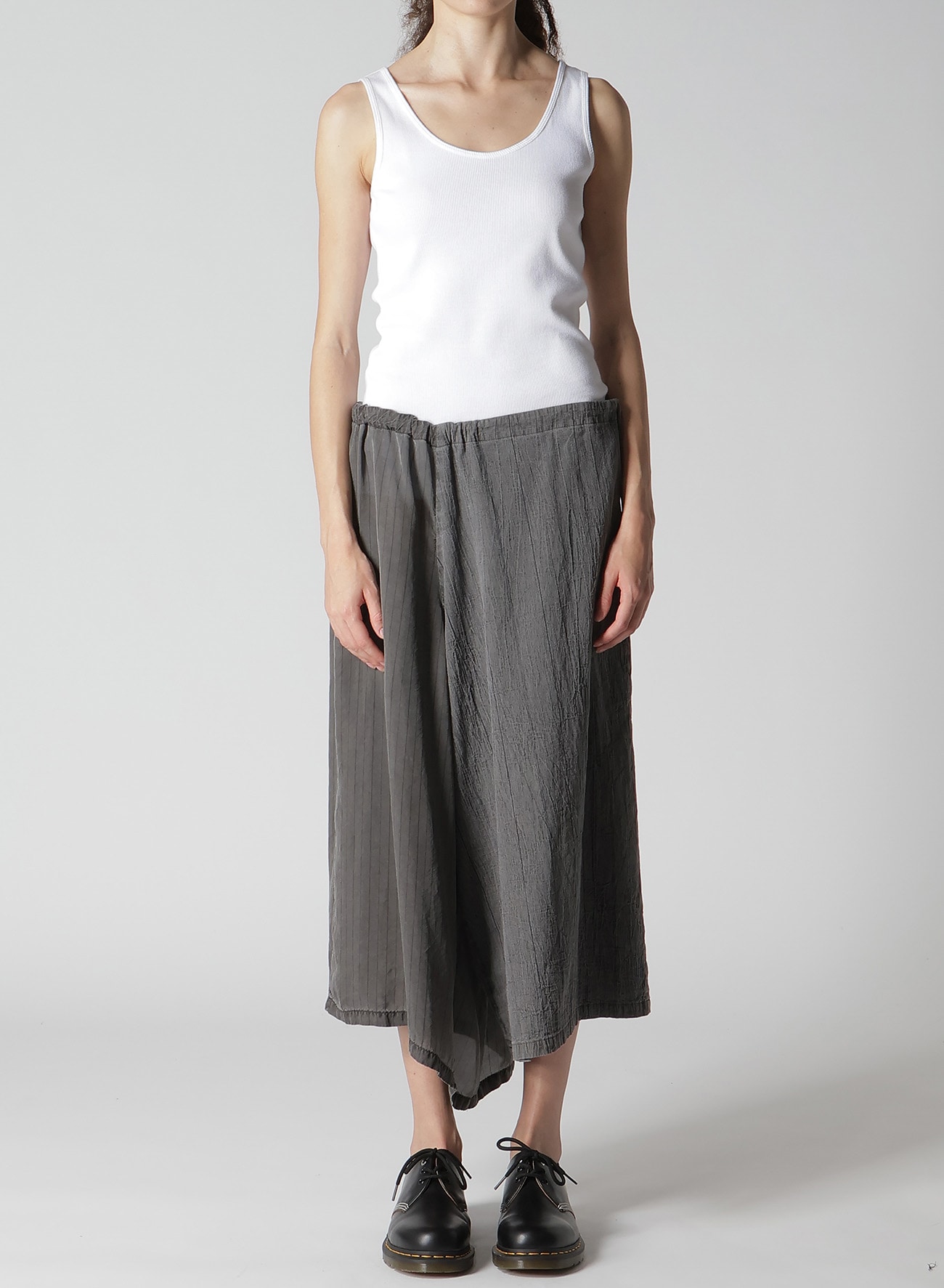 WASHER STRIPE ASYMMETRIC WAIST STRING PANTS