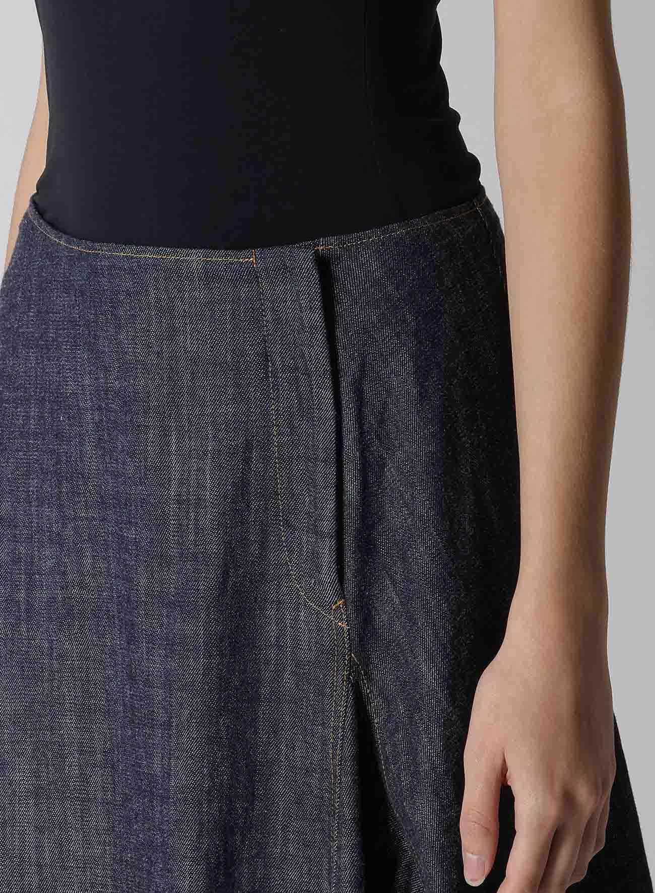 8OZ DENIM PANEL TUCKED FLARE SKIRT