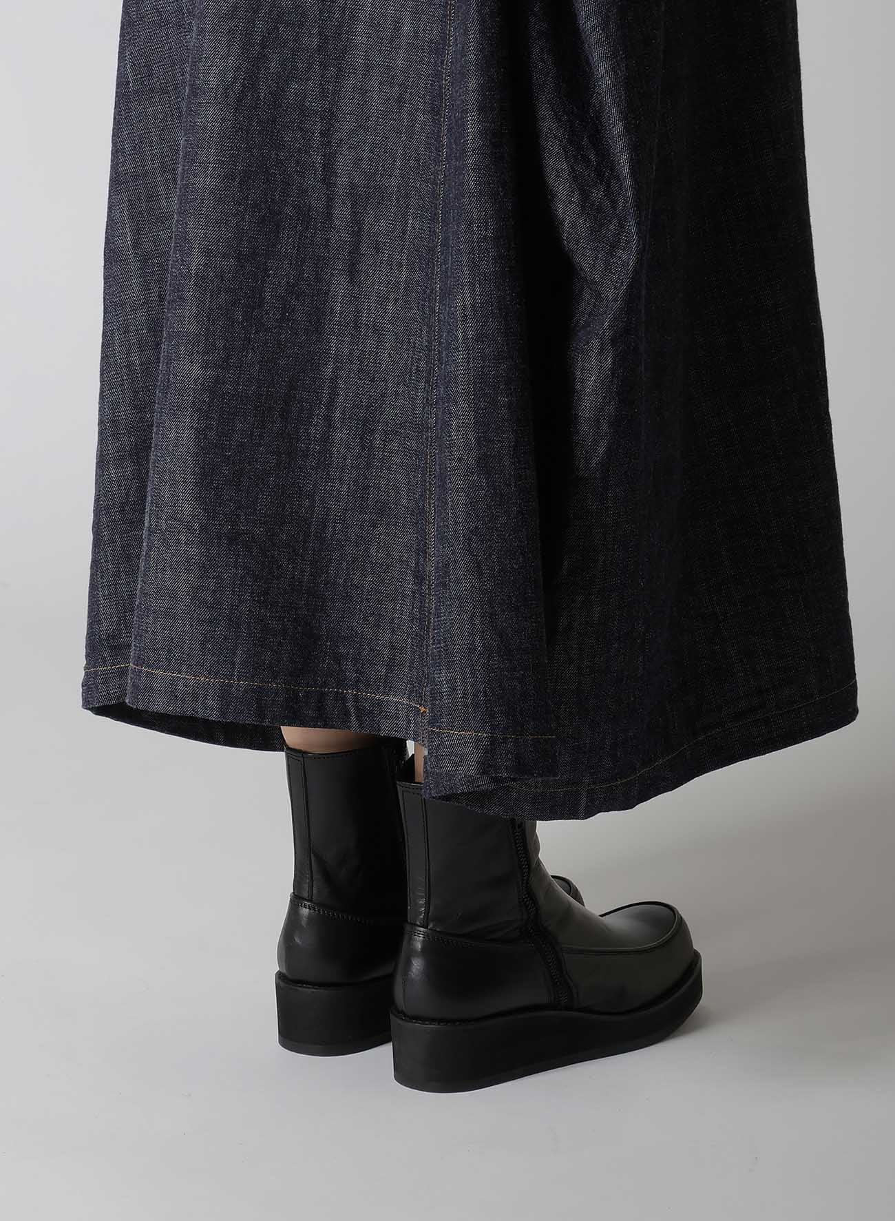 8OZ DENIM PANEL TUCKED FLARE SKIRT