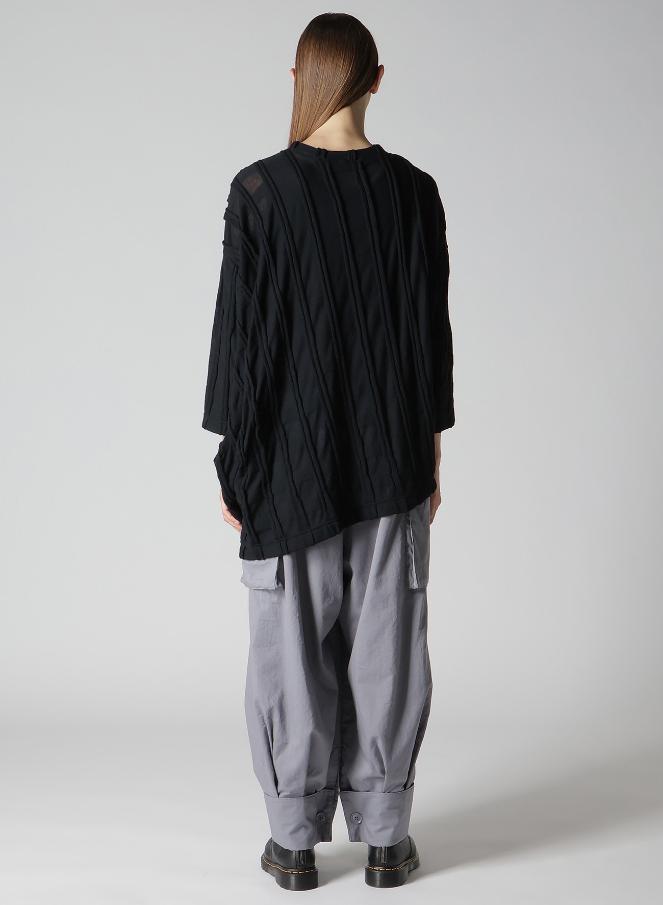 CHECK CUT JACQUARD ASYMMETRIC DRAPE T