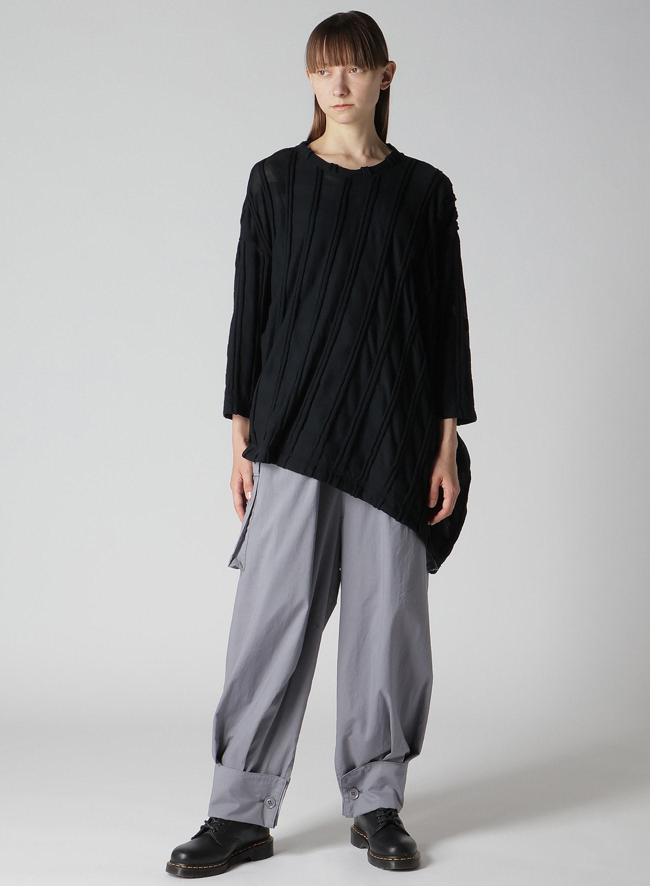 CHECK CUT JACQUARD ASYMMETRIC DRAPE T