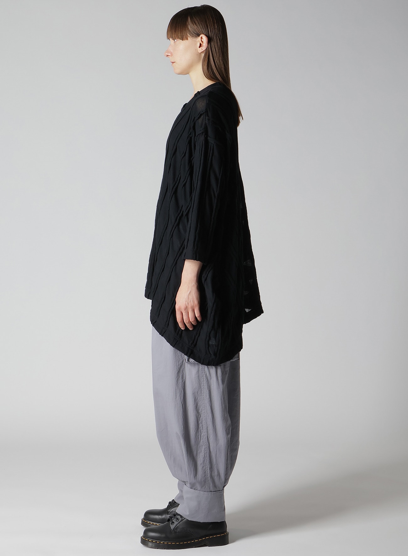 CHECK CUT JACQUARD ASYMMETRIC DRAPE T