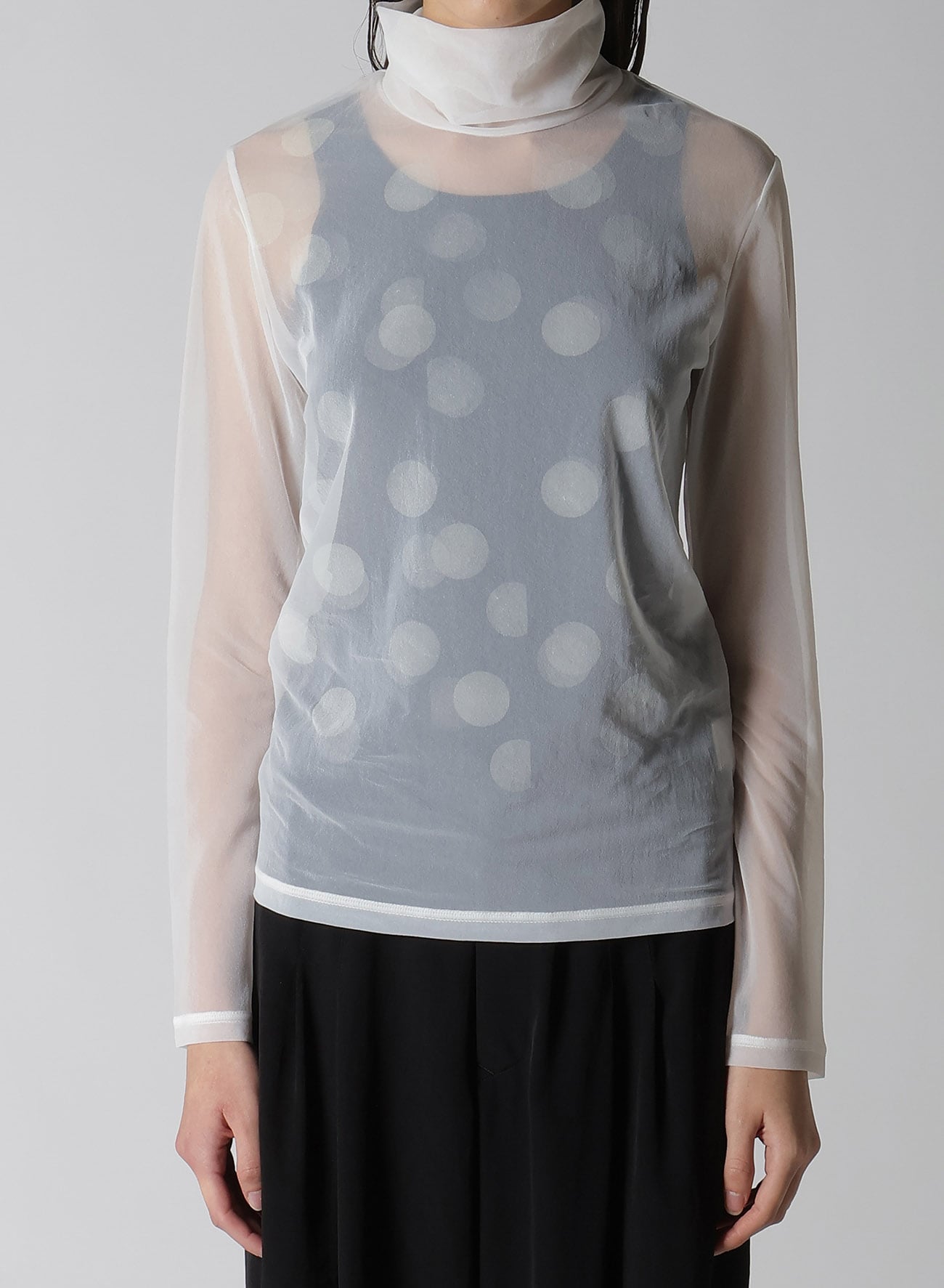 GAUZE JERSEY DOT PRINT HIGH NECK LONG SLEEVE T