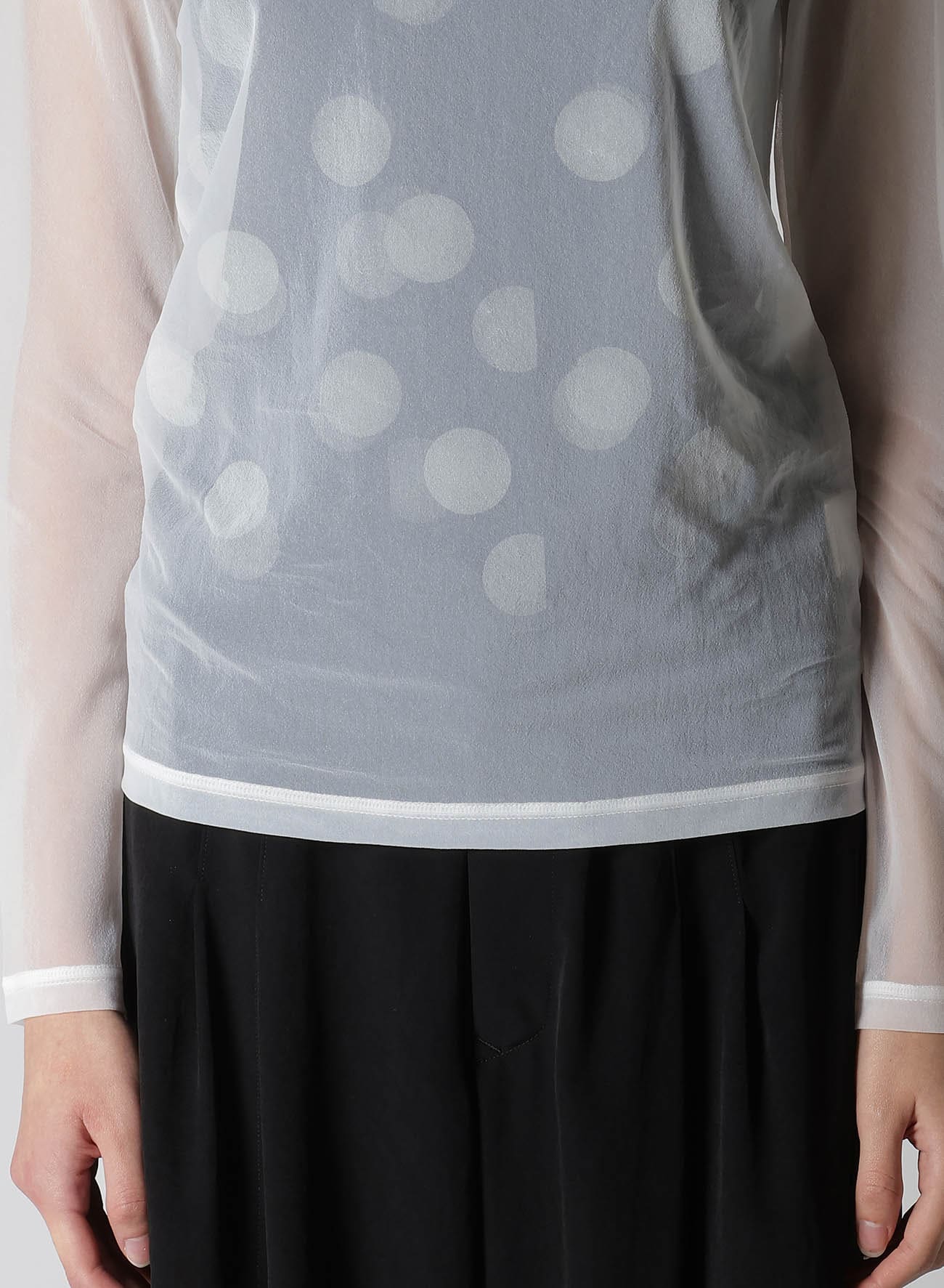 GAUZE JERSEY DOT PRINT HIGH NECK LONG SLEEVE T