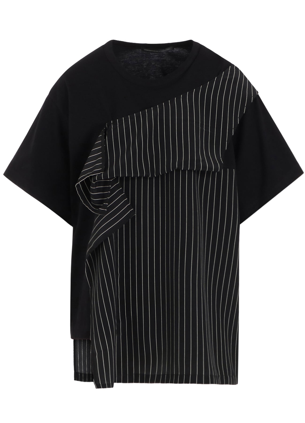 POLYESTER DE CHINE STRIPE CONBI HALF SLEEVE T