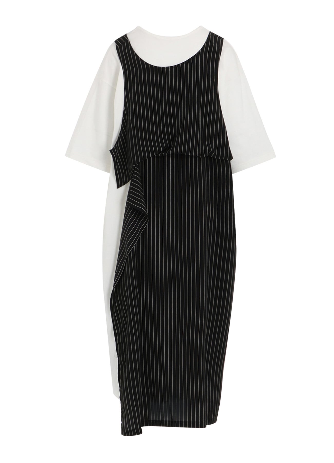 POLYESTER DE CHINE STRIPE CONBI HALF SLEEVE DRESS