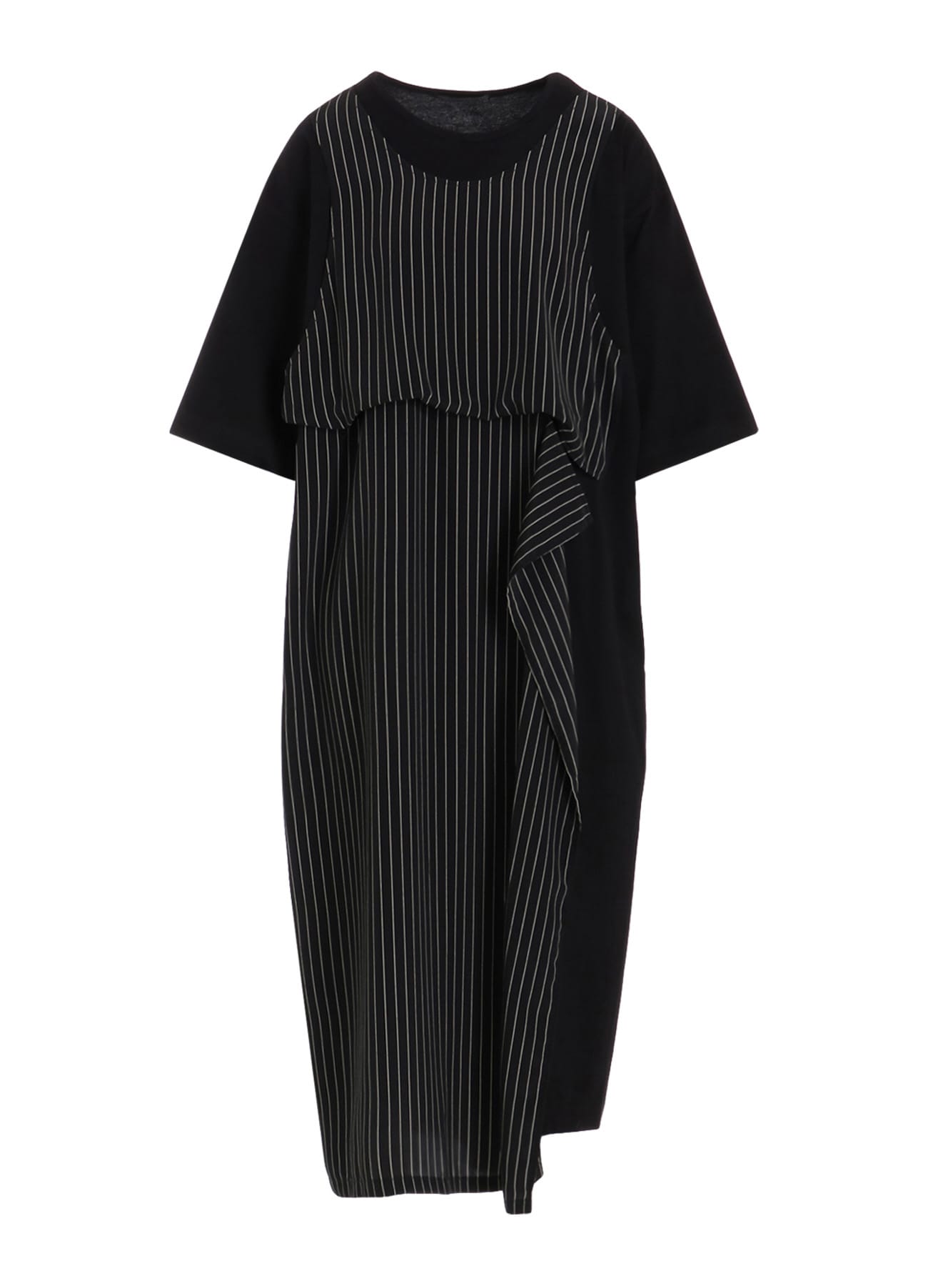 POLYESTER DE CHINE STRIPE CONBI HALF SLEEVE DRESS