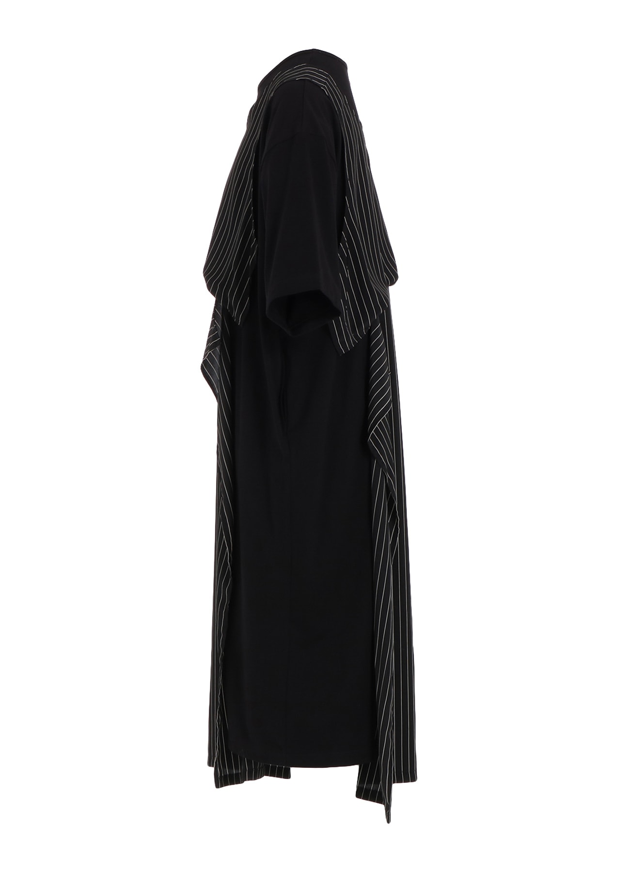 POLYESTER DE CHINE STRIPE CONBI HALF SLEEVE DRESS