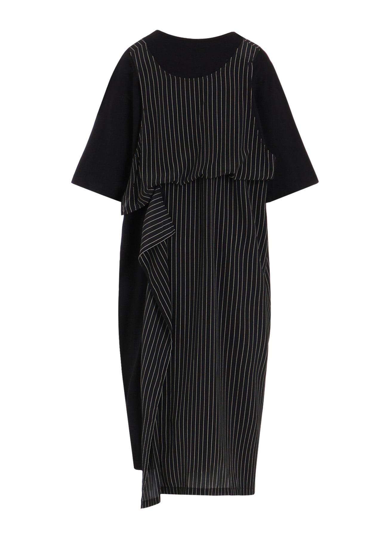 POLYESTER DE CHINE STRIPE CONBI HALF SLEEVE DRESS