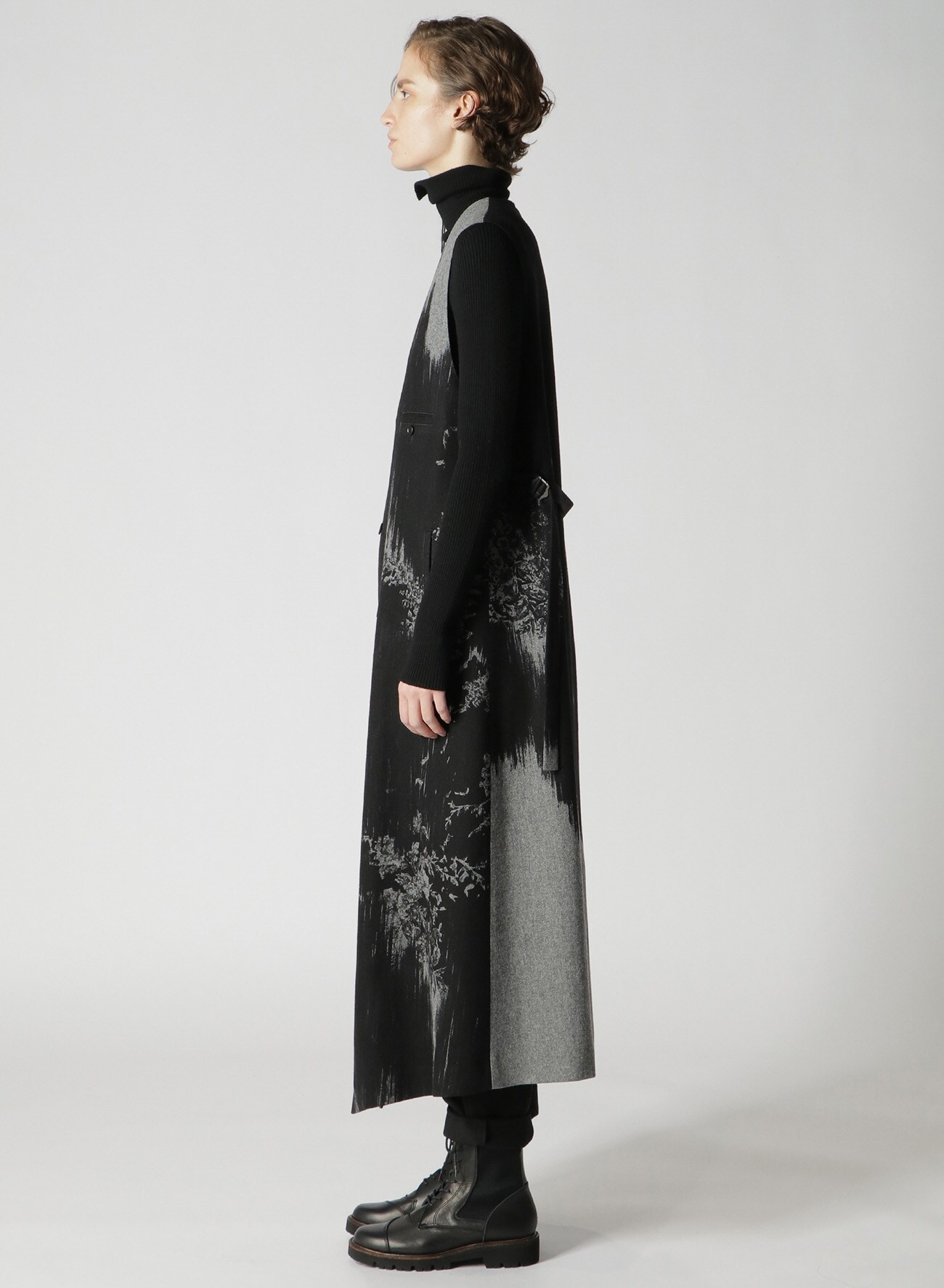 1/14 FLANNEL FLOWER PRINT LONG SLEEVELESS DRESS(XS Dark Grey): Y's