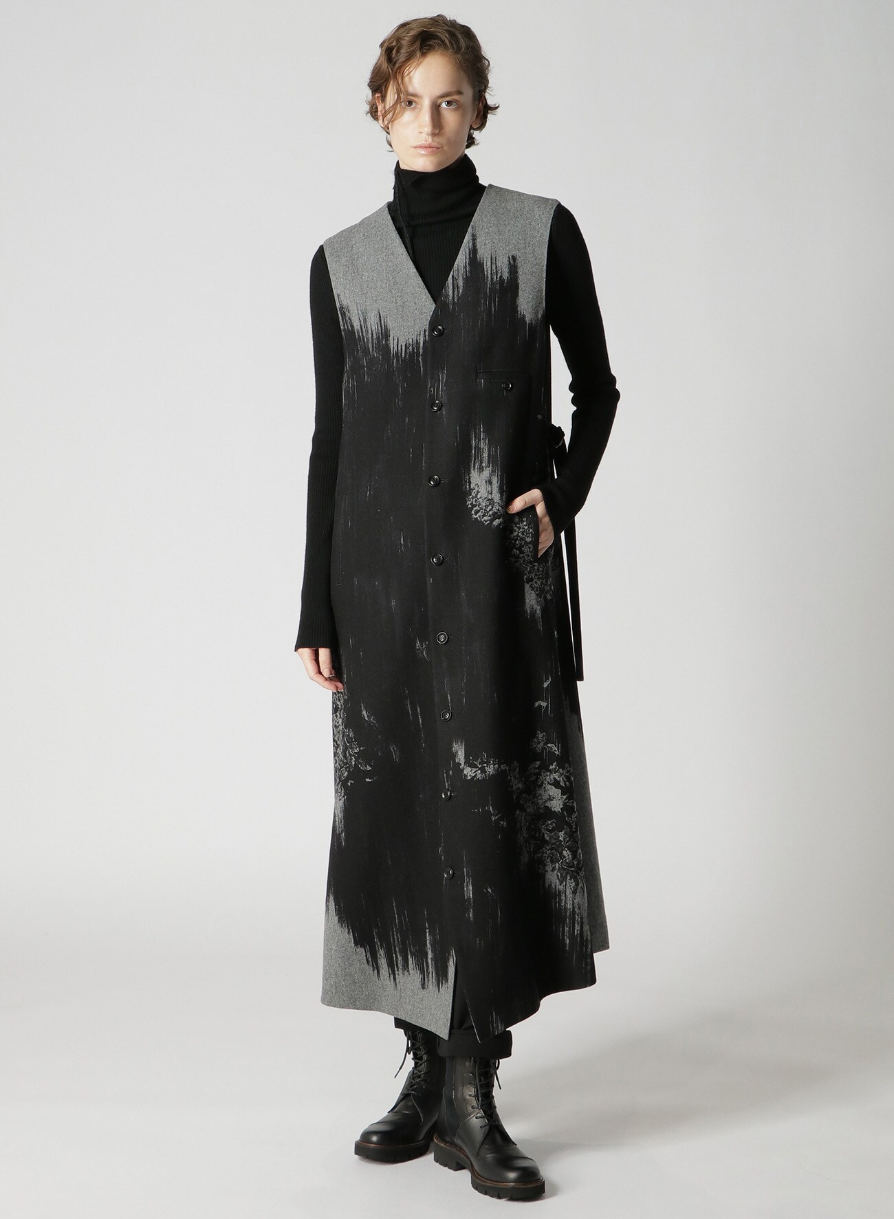 1/14 FLANNEL FLOWER PRINT LONG SLEEVELESS DRESS(XS Dark Grey): Y's ...