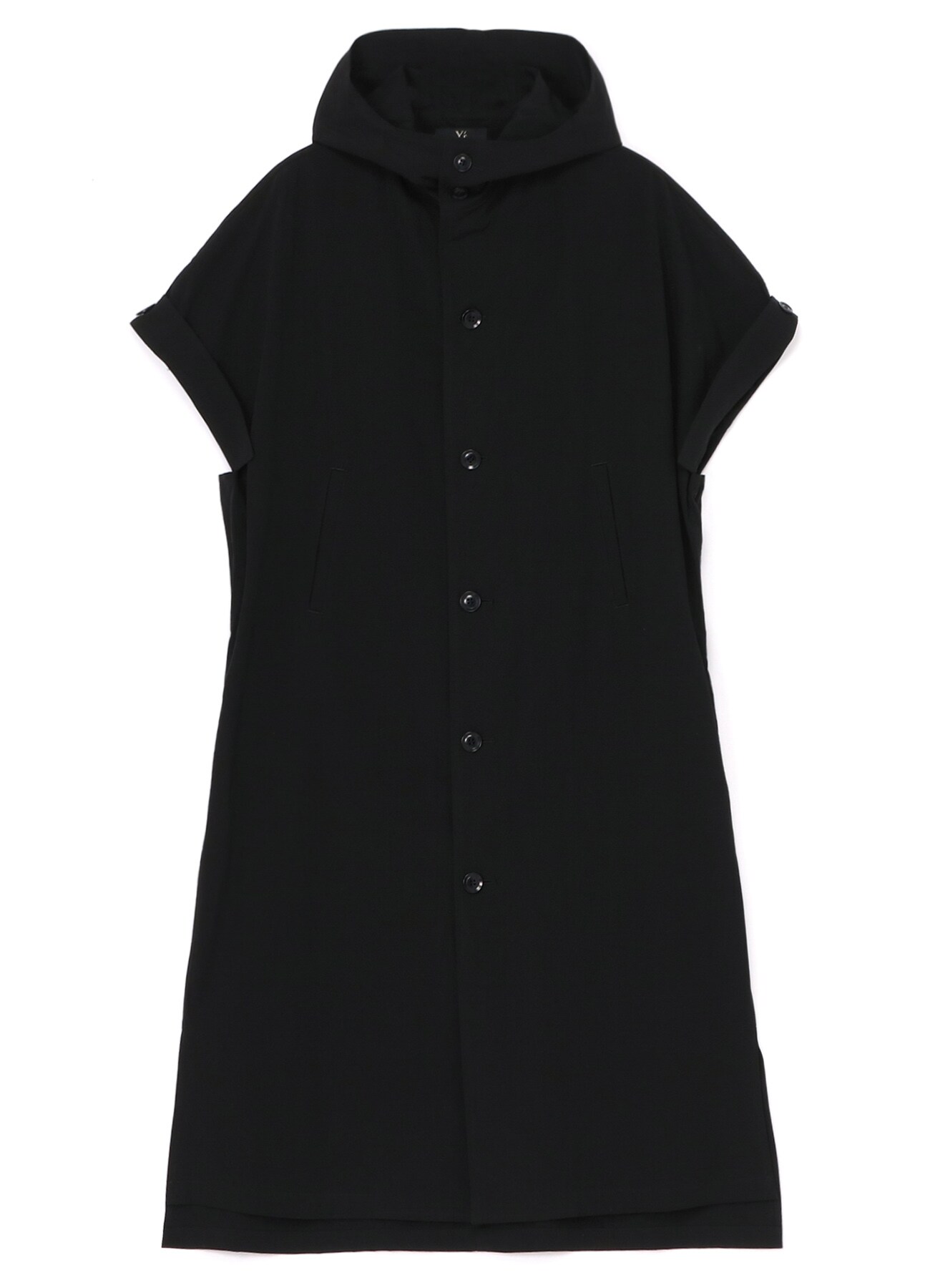 ORGANIC COTTON/LINEN CAP SLEEVE HOODED DRESS(XS Black): Y's｜THE