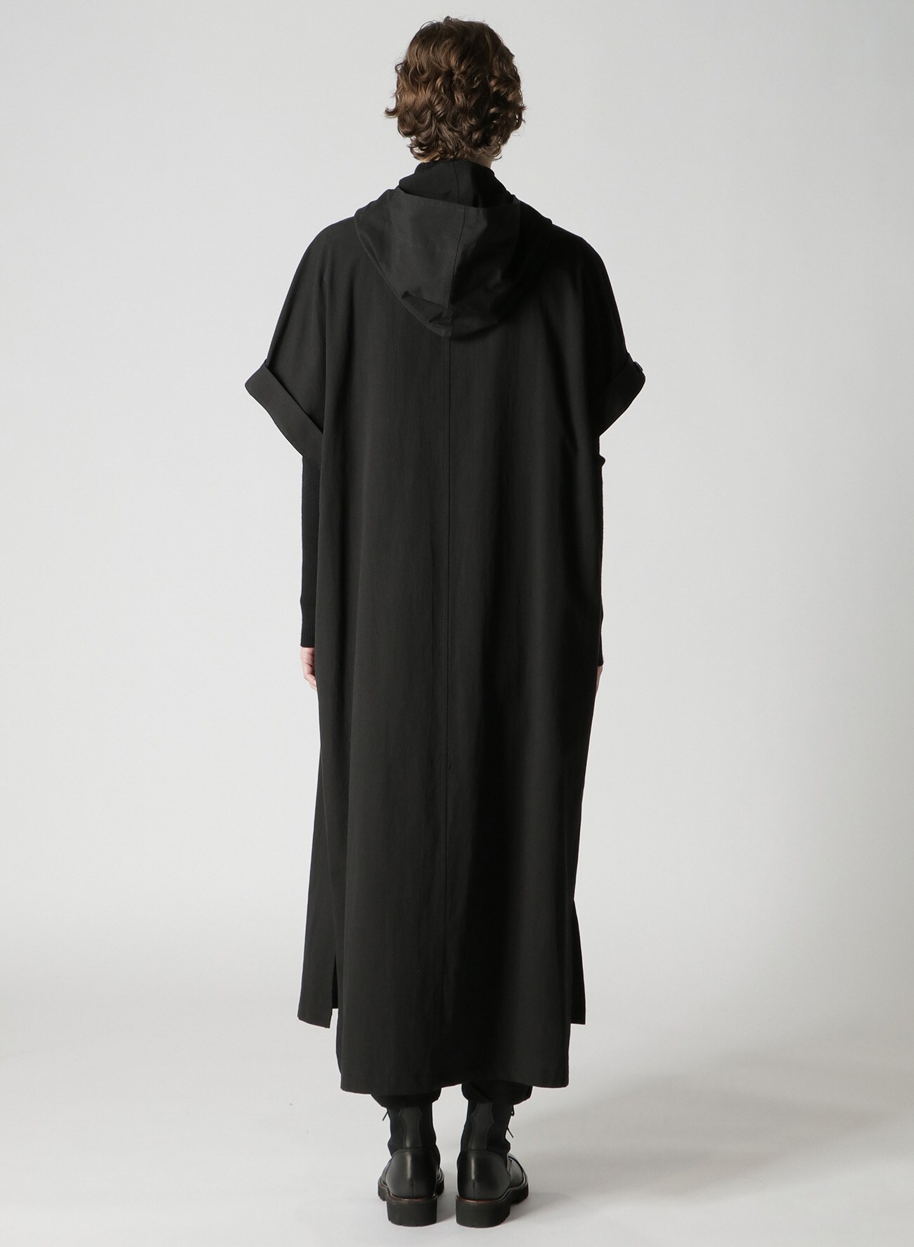 ORGANIC COTTON/LINEN CAP SLEEVE HOODED DRESS(XS Black): Y's｜THE
