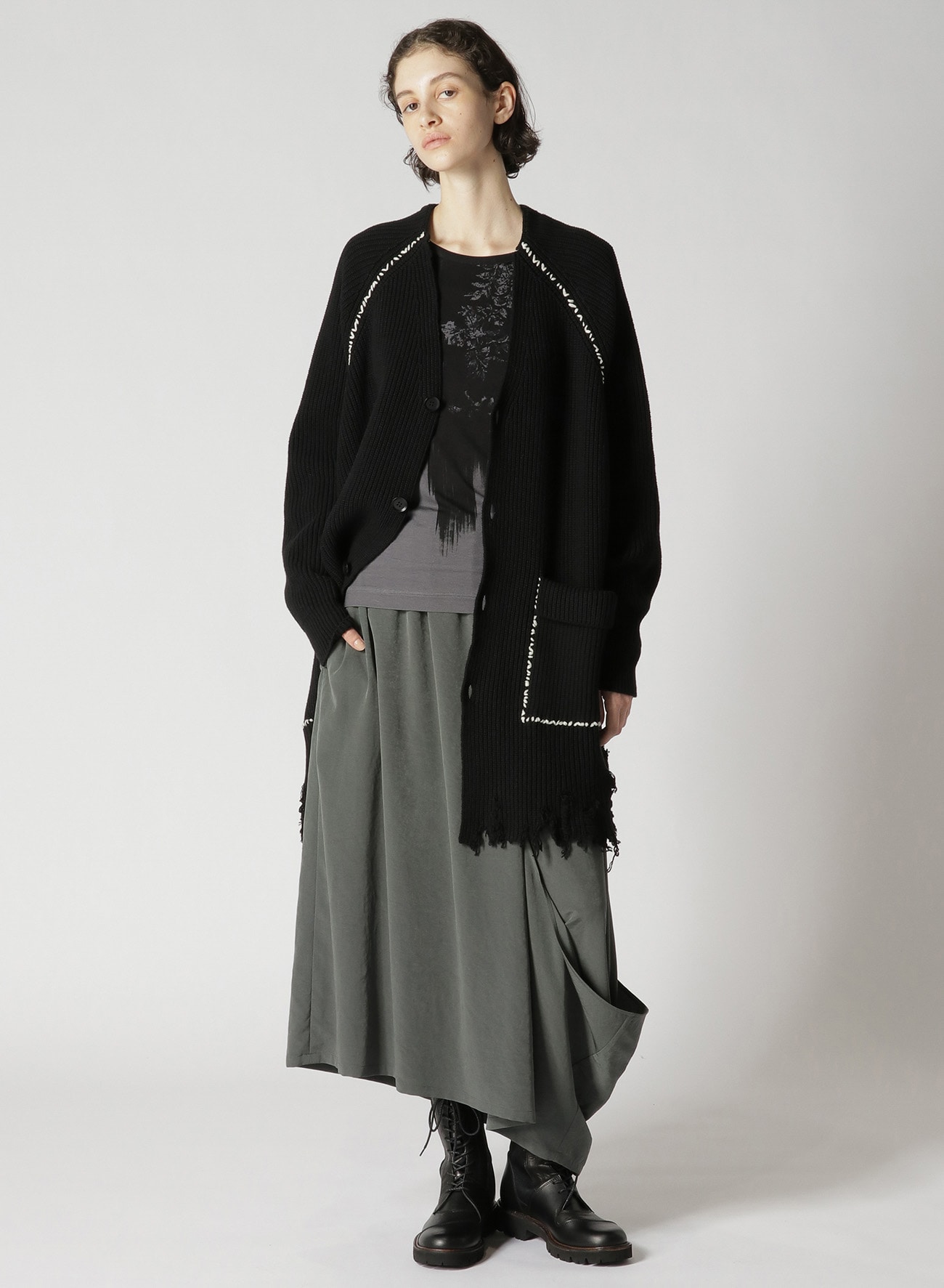 CARDIGAN-STITCH BIG VNECK CARDIGAN(S Black): Y's｜THE SHOP YOHJI