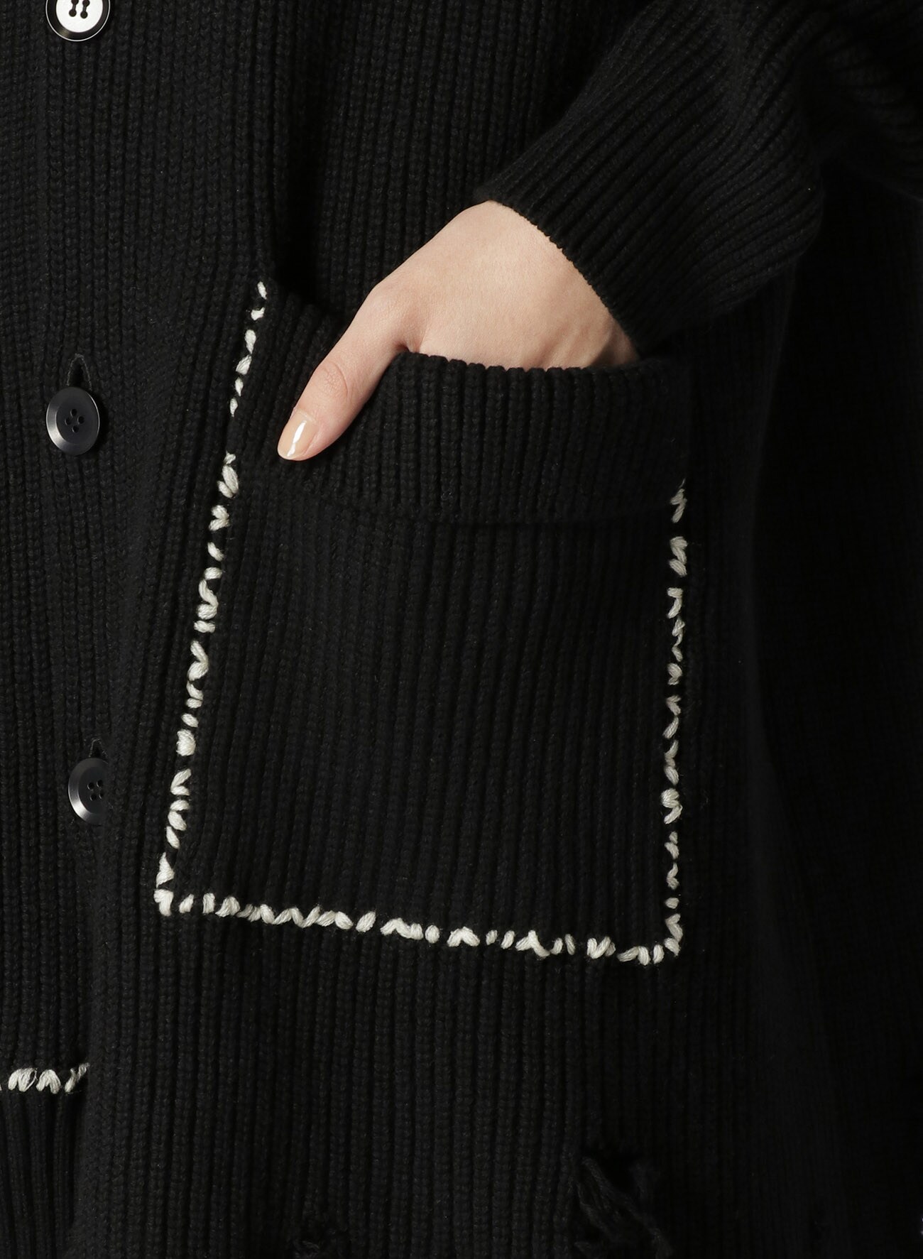 CARDIGAN-STITCH BIG VNECK CARDIGAN(S Black): Y's｜THE SHOP YOHJI