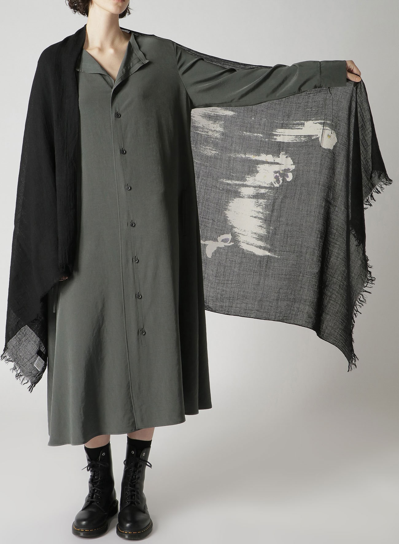 BLURRED PANSY PRINT STOLE(S Black): Y's｜THE SHOP YOHJI YAMAMOTO