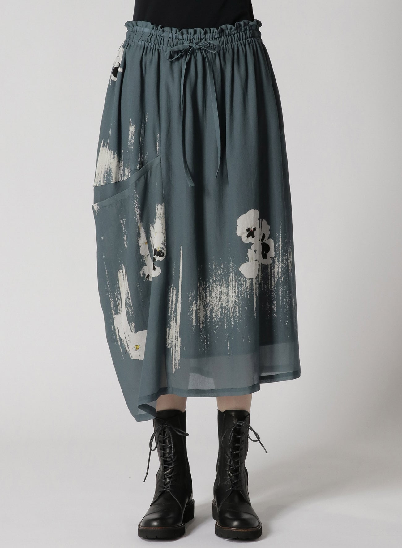BLURRED PANSY PRINT SIDE-PLEATED SKIRT