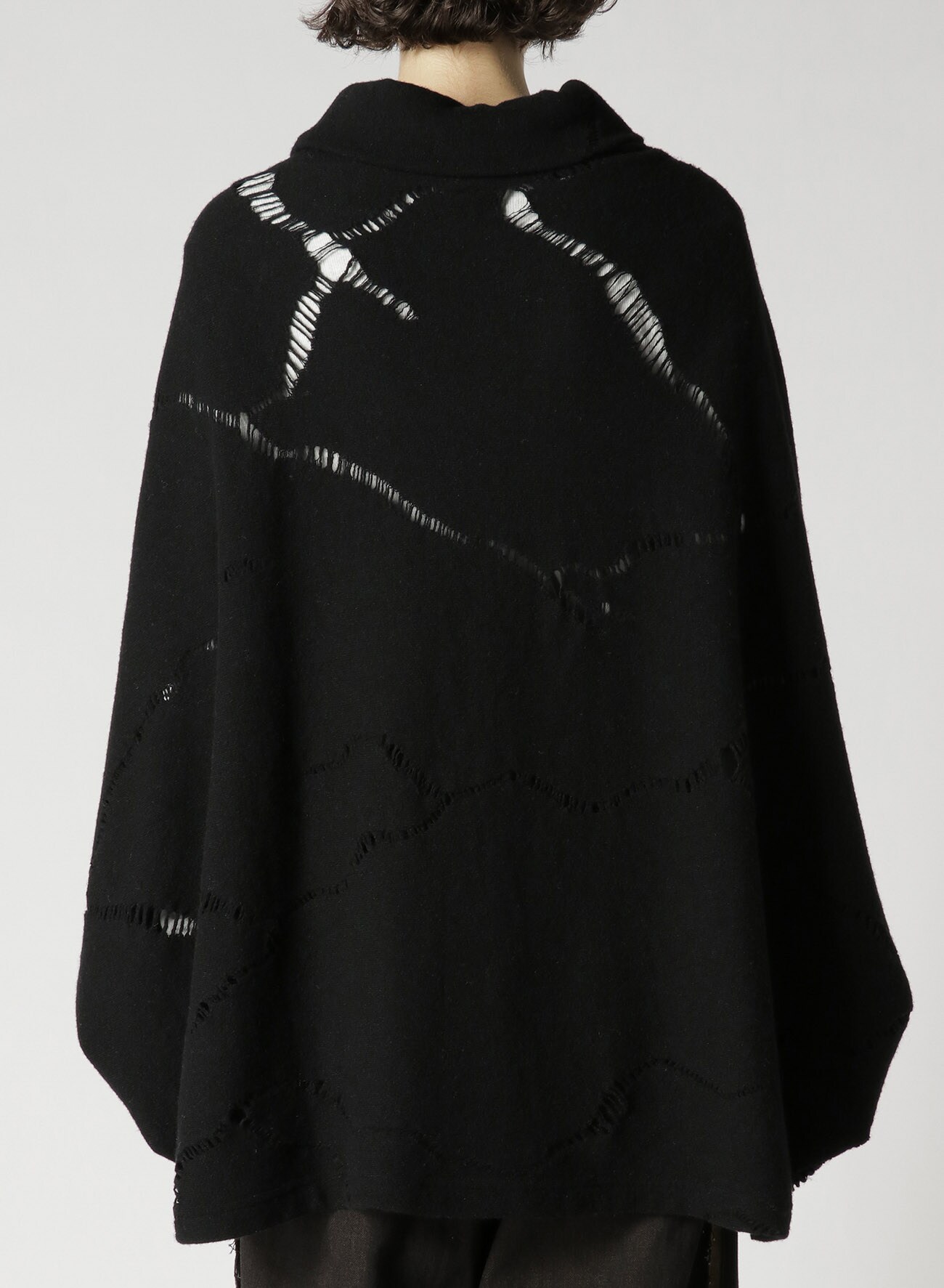 WOOL/POLYAMIDE JERSEY TURTLENECK PONCHO(S Black): Y's｜THE SHOP