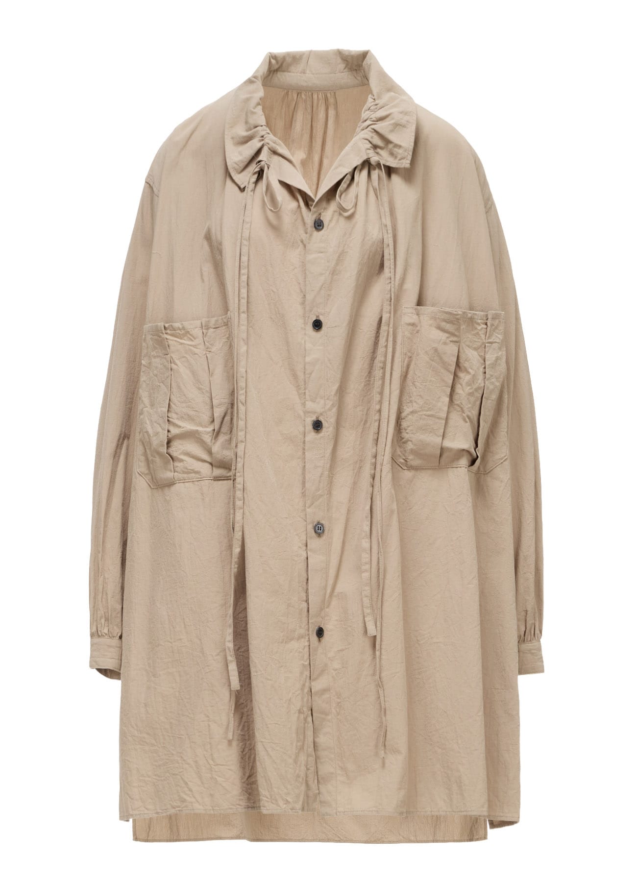COTTON FLAX GATHERED COLLAR BLOUSE