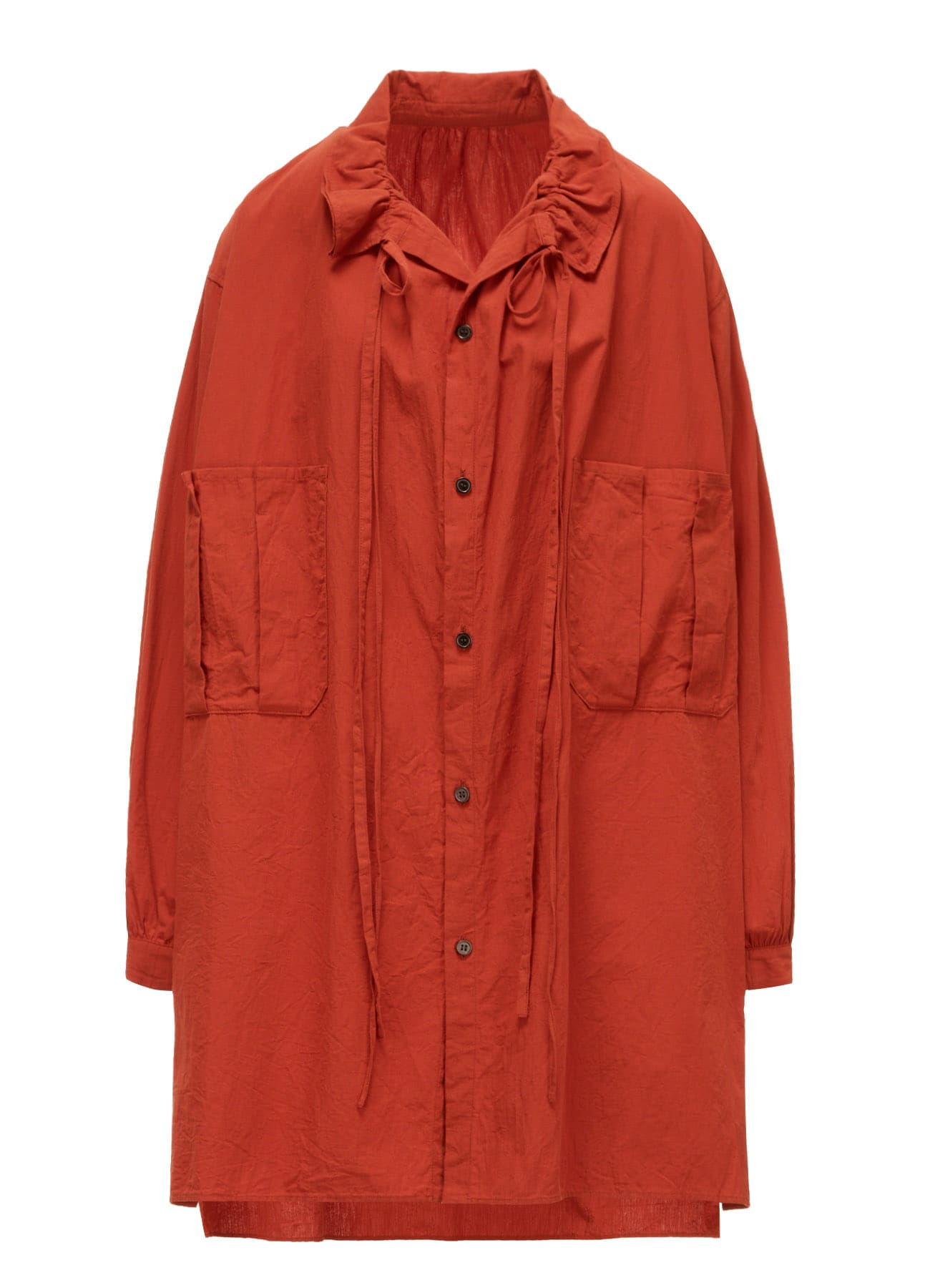 COTTON FLAX GATHERED COLLAR BLOUSE