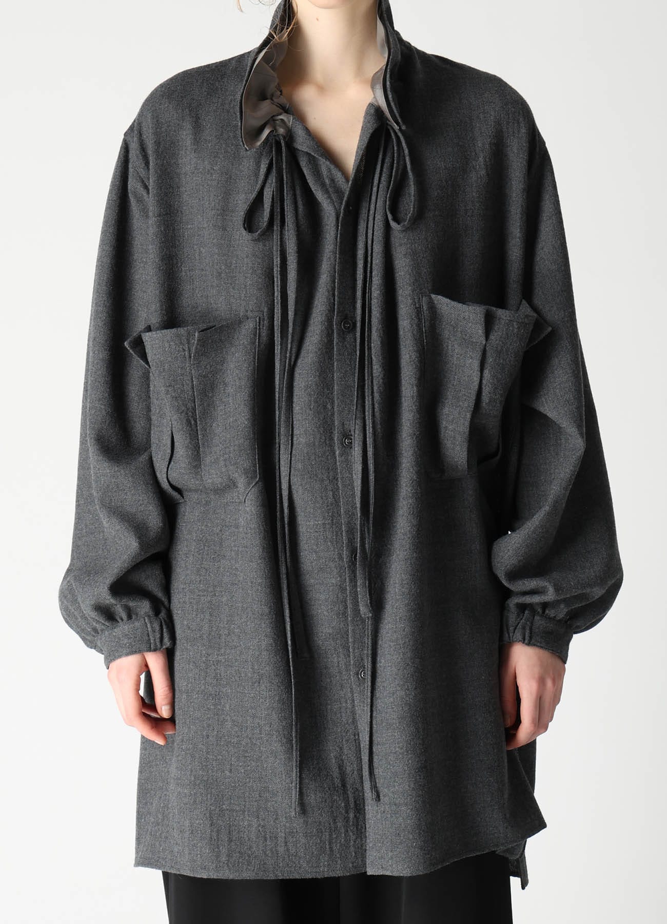WOOL VIYELLA GATHER COLLAR BLOUSE
