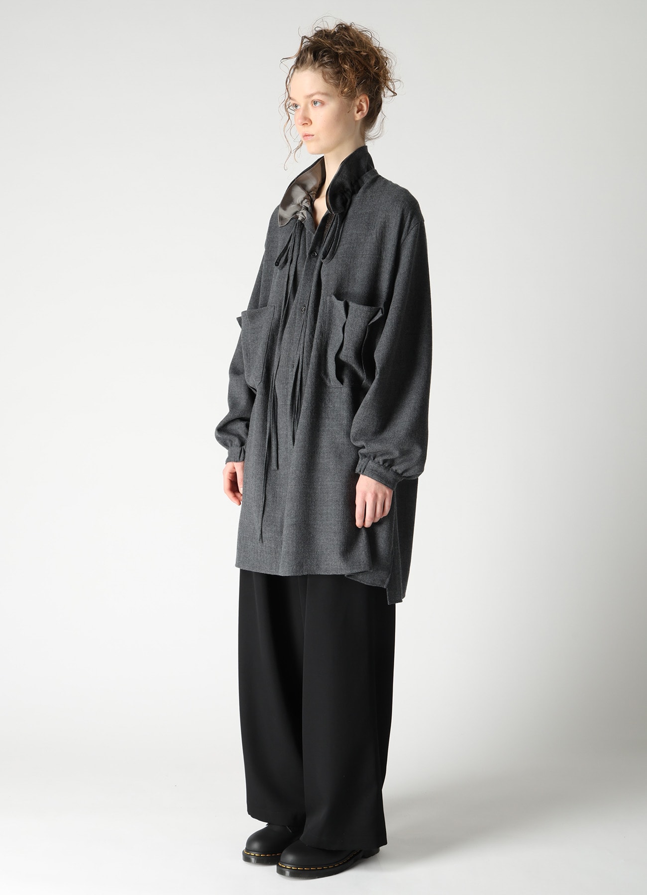 WOOL VIYELLA GATHER COLLAR BLOUSE