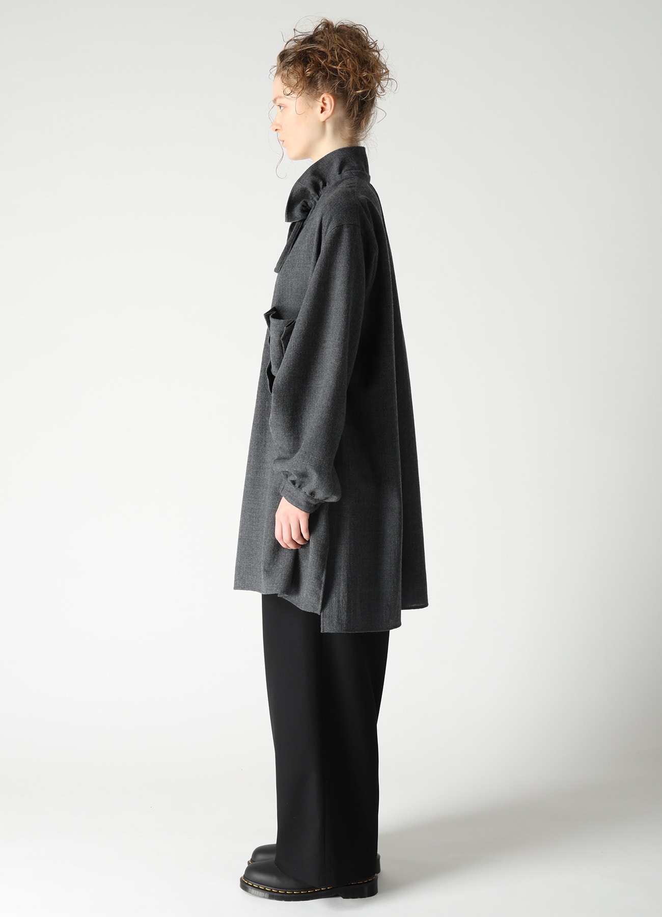 WOOL VIYELLA GATHER COLLAR BLOUSE