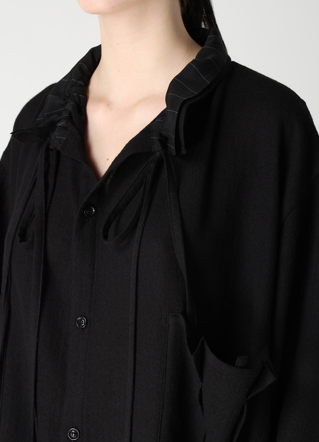 WOOL VIYELLA GATHER COLLAR BLOUSE