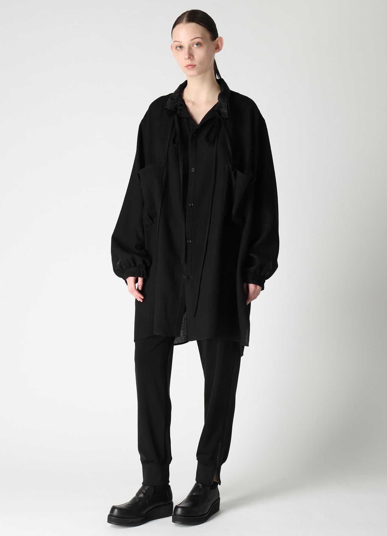 WOOL VIYELLA GATHER COLLAR BLOUSE