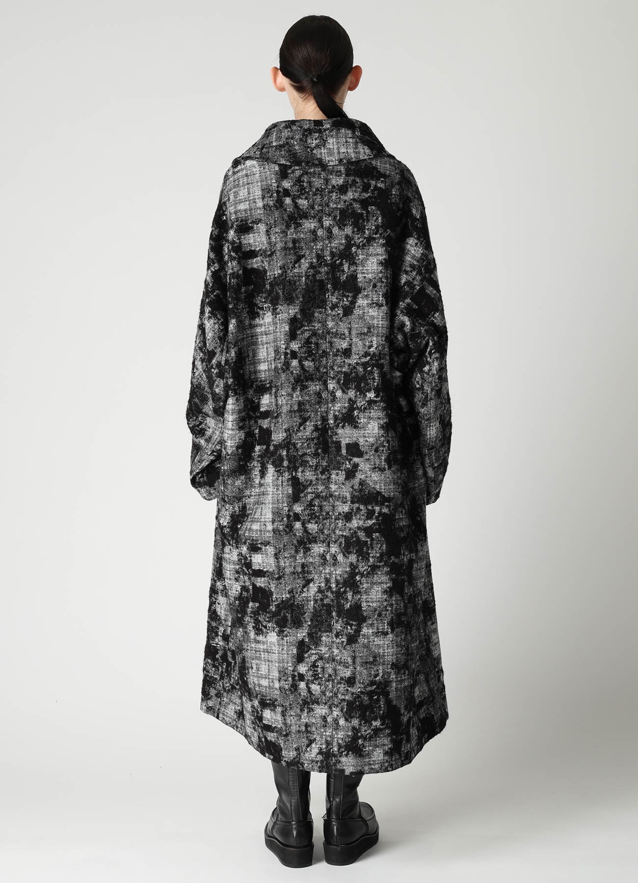 MOHAIR FADED PLAID JACQUARD LONG CAPE COAT