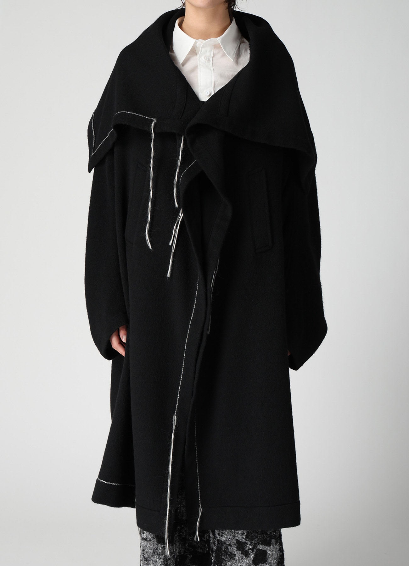 LIGHT SHAGGY BIG STITCH CAPE COAT(XS Black): Y's｜THE SHOP YOHJI