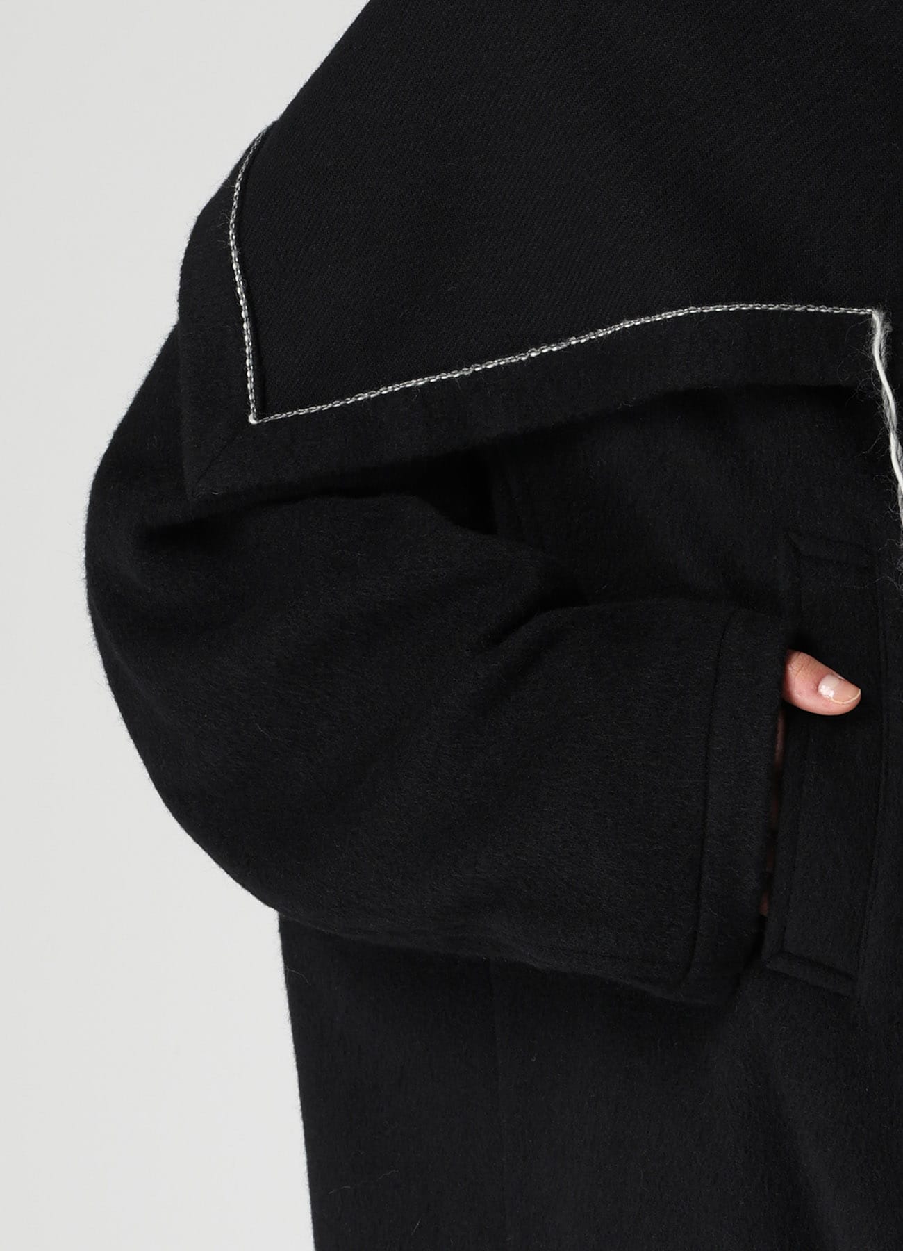 LIGHT SHAGGY BIG STITCH CAPE COAT(XS Black): Y's｜THE SHOP YOHJI