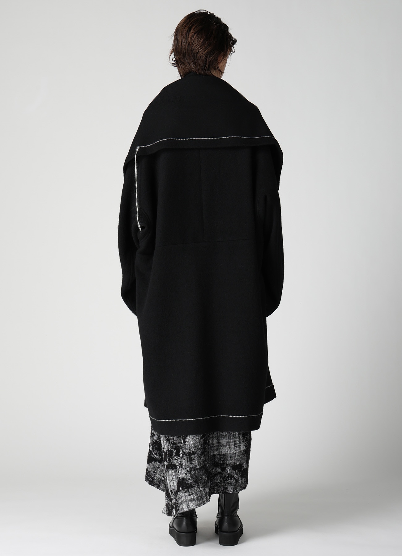 LIGHT SHAGGY BIG STITCH CAPE COAT(XS Black): Y's｜THE SHOP YOHJI