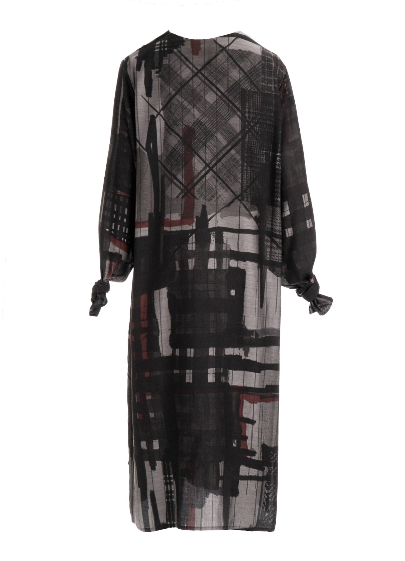 CU/DUNGAREE TWILL PLAID PRINT KNOT SLEEVE DRESS