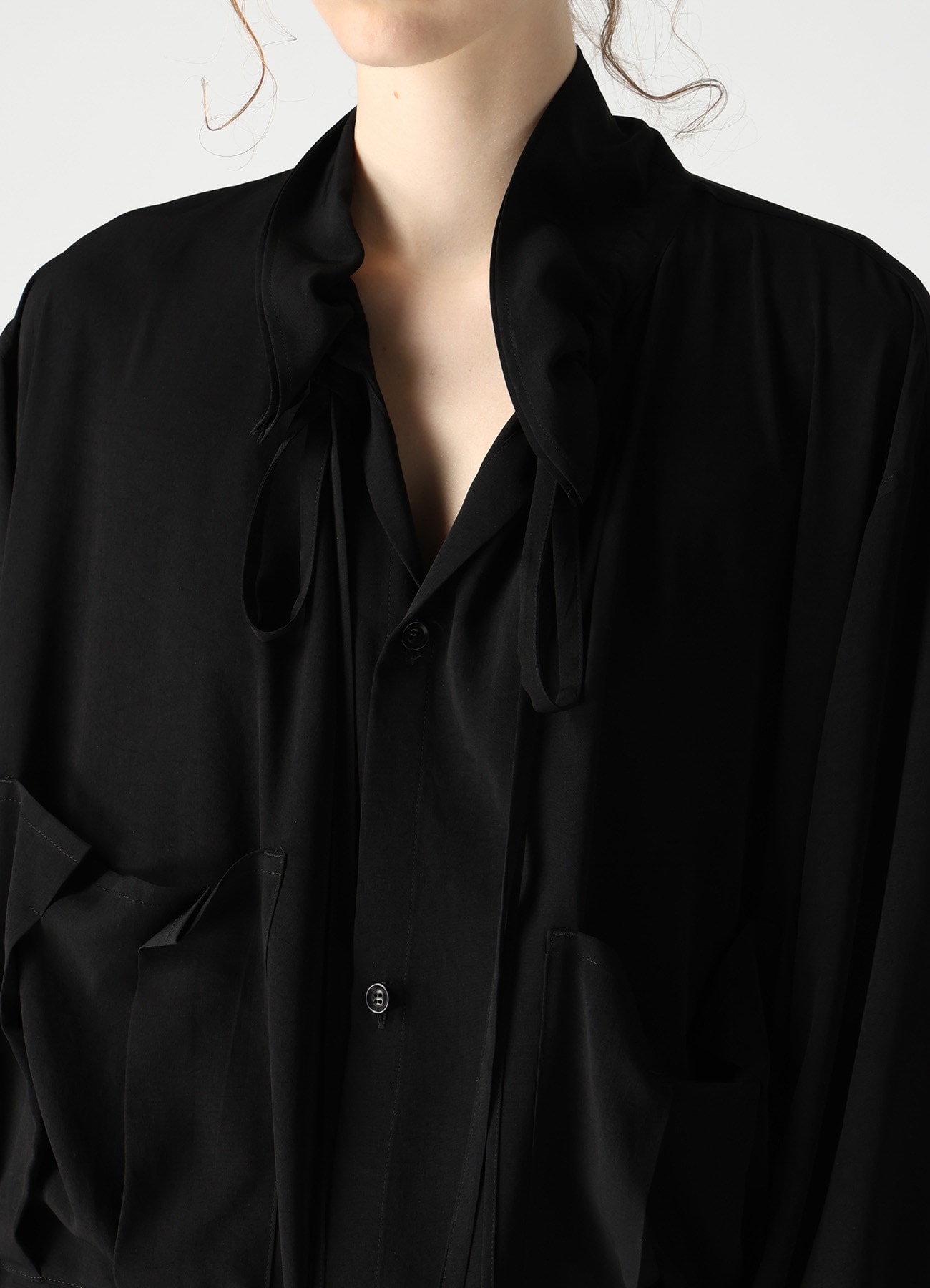 TA/PE CREPE DE CHINE GATHER COLLAR DRESS