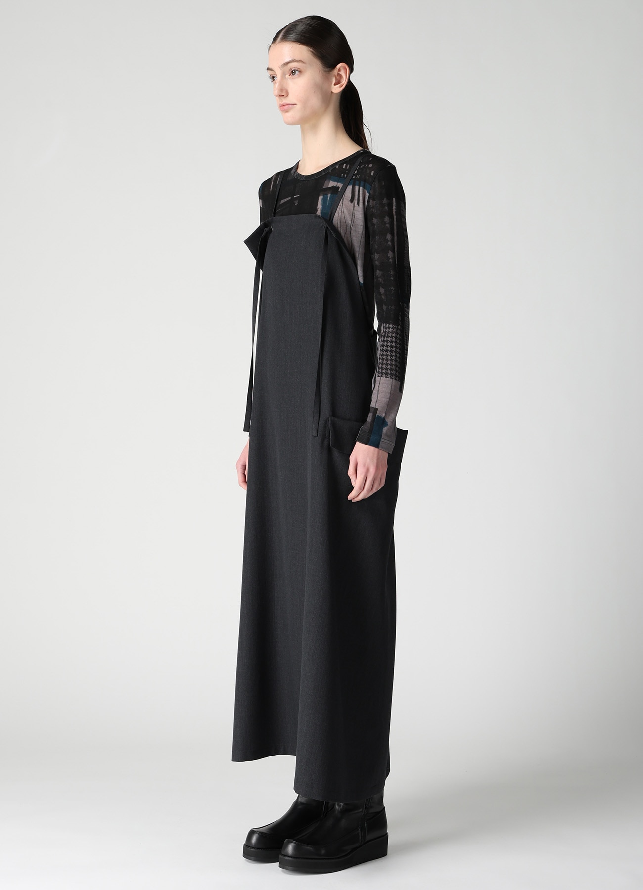 WOOL GABARDINE SIDE FLAP DRESS