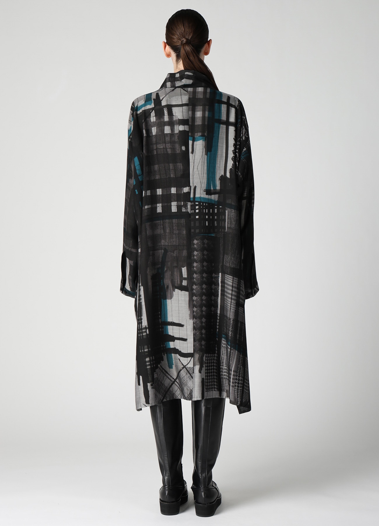 CU/DUNGAREE TWILL PLAID PRINT OPEN COLLAR SHIRT DRESS