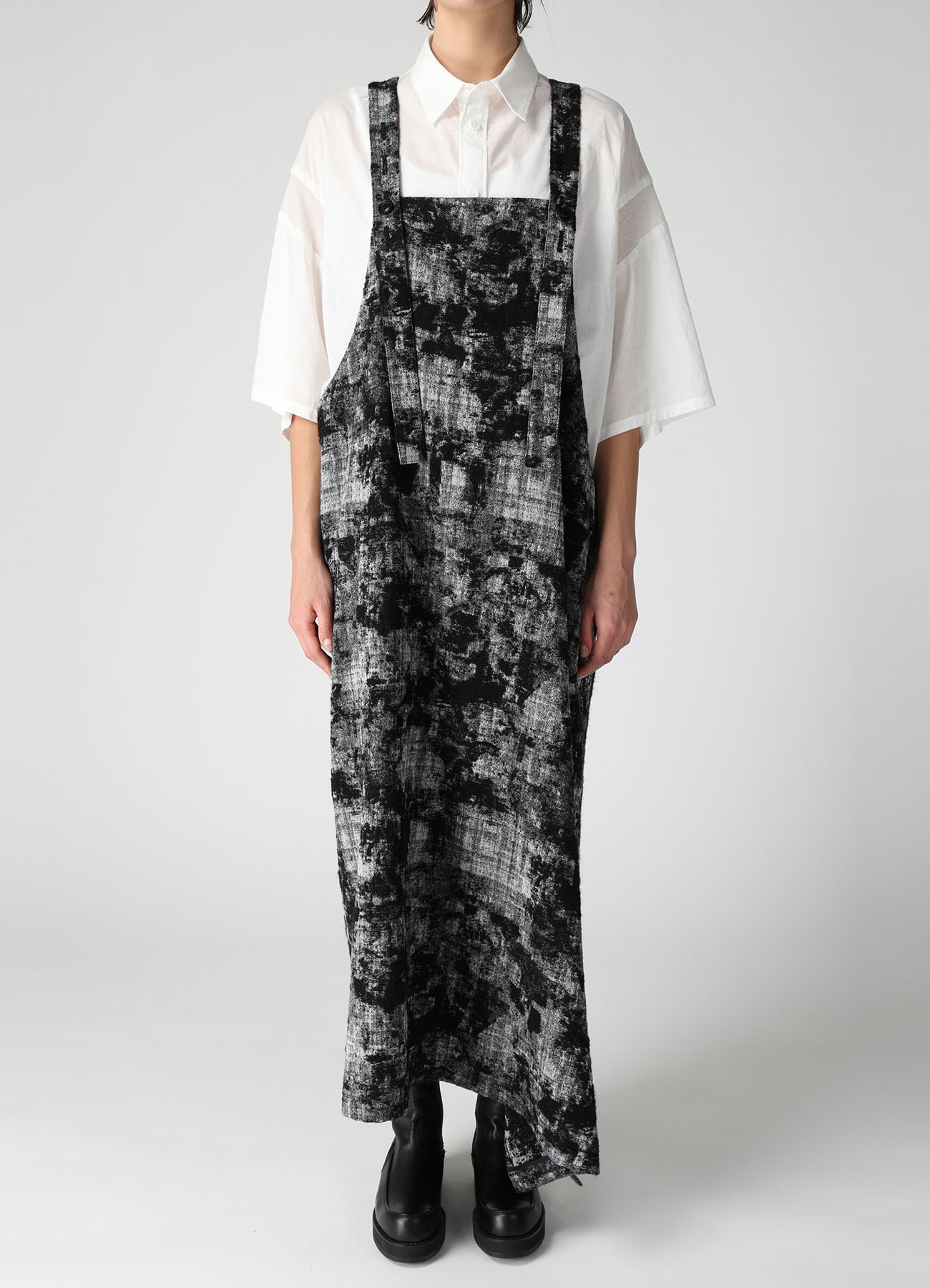 MOHAIR FADED PLAID JACQUARD SHOULDER STRAP DRESS