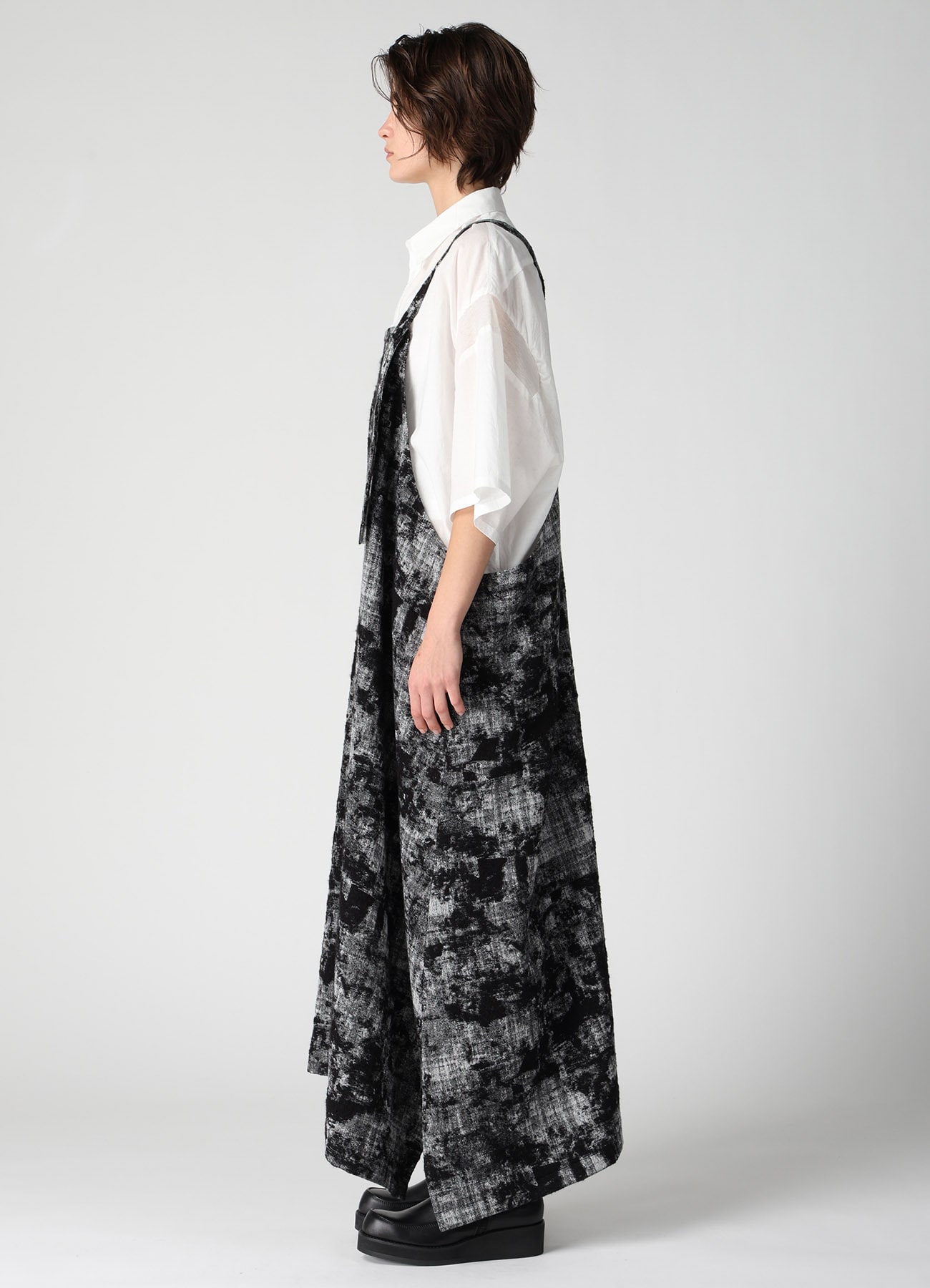 MOHAIR FADED PLAID JACQUARD SHOULDER STRAP DRESS