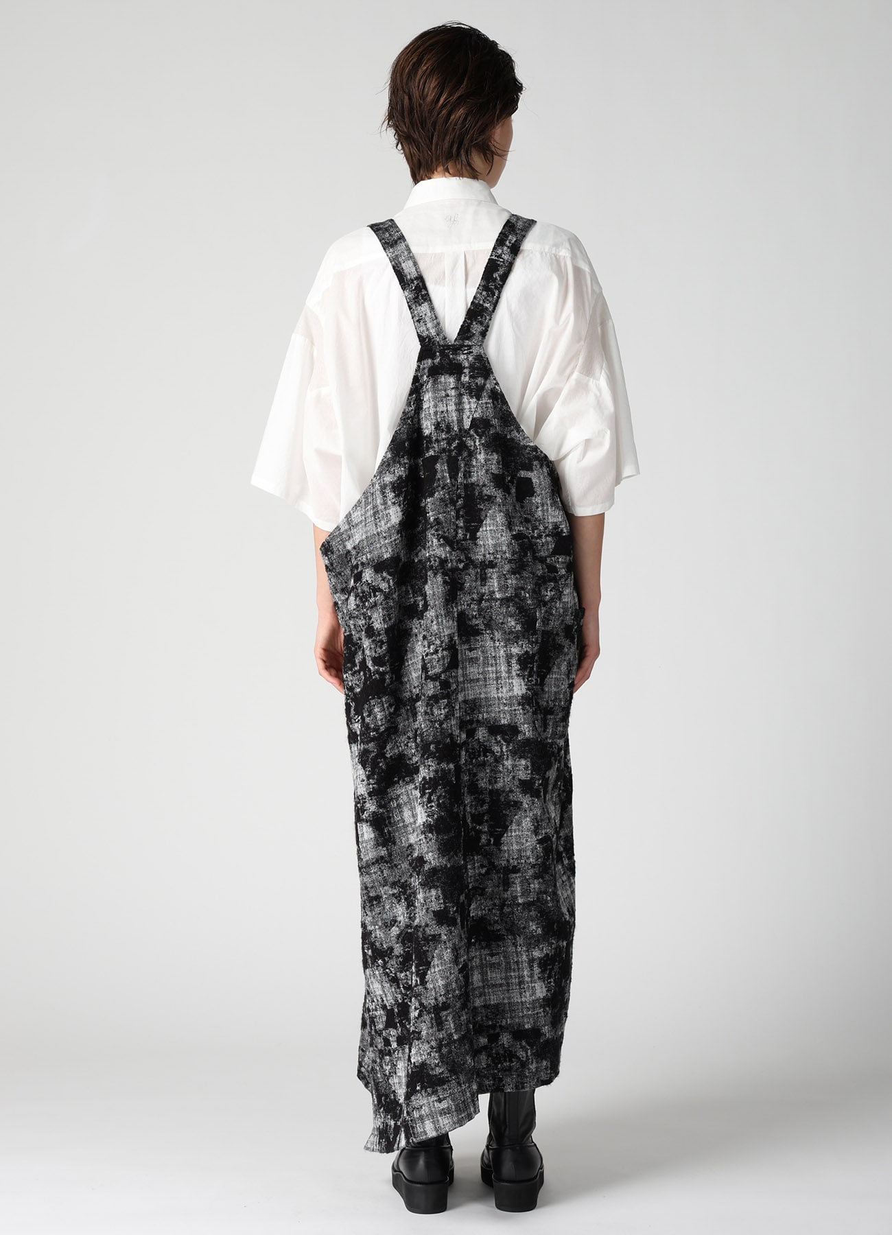 MOHAIR FADED PLAID JACQUARD SHOULDER STRAP DRESS