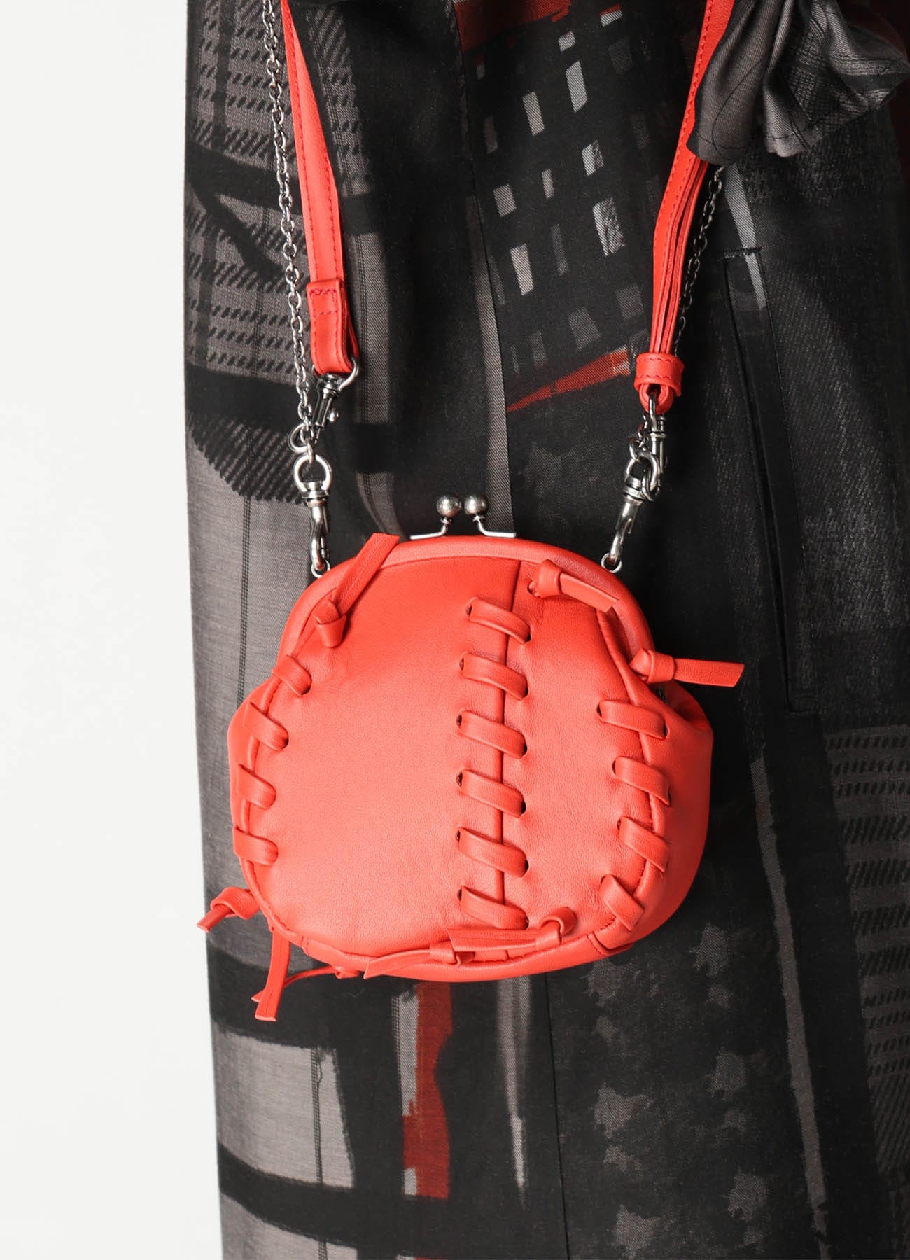 SEMI GLOSS LEATHER LACE-UP SHOULDER BAG