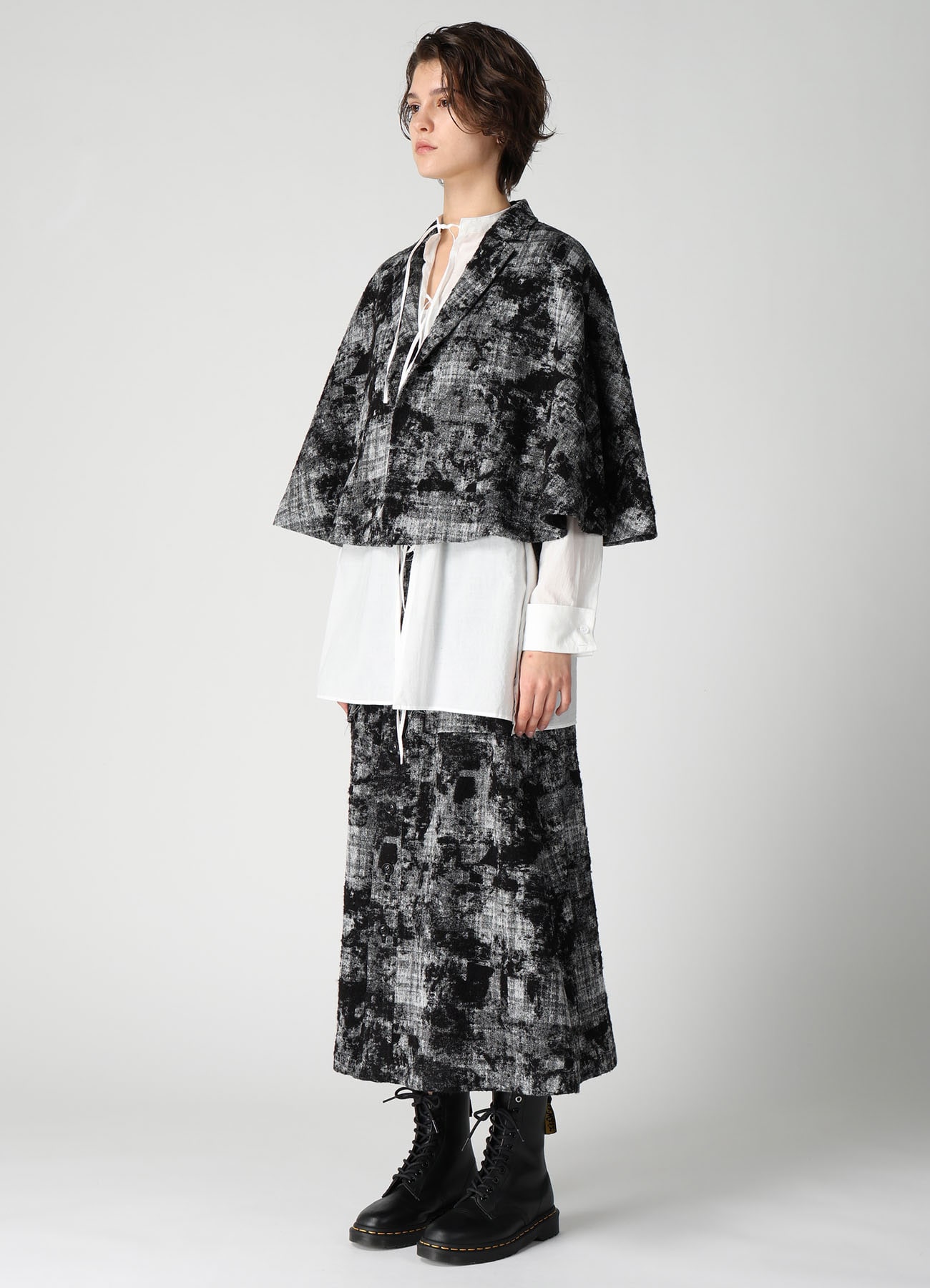MOHAIR FADED PLAID JACQUARD TAILORED CAPE