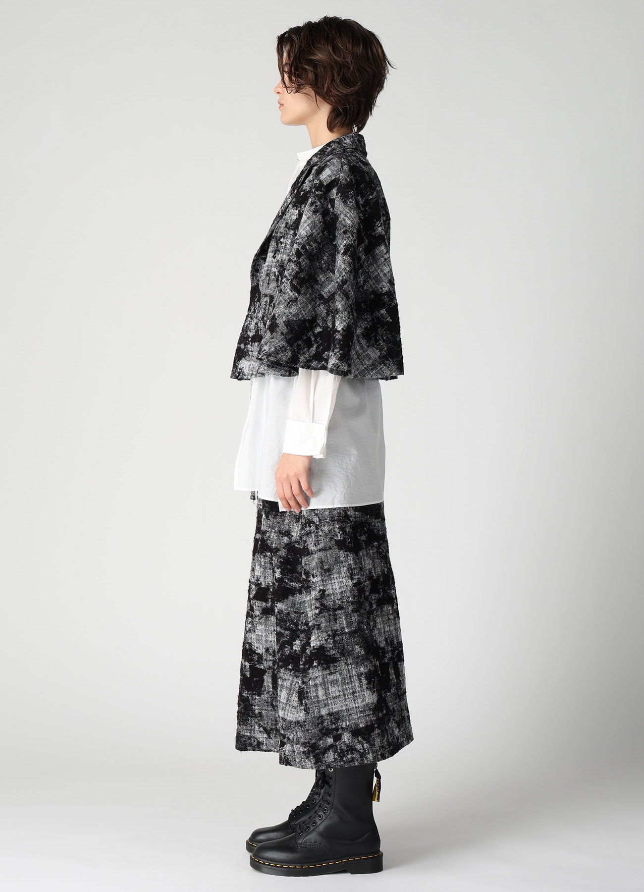 MOHAIR FADED PLAID JACQUARD TAILORED CAPE